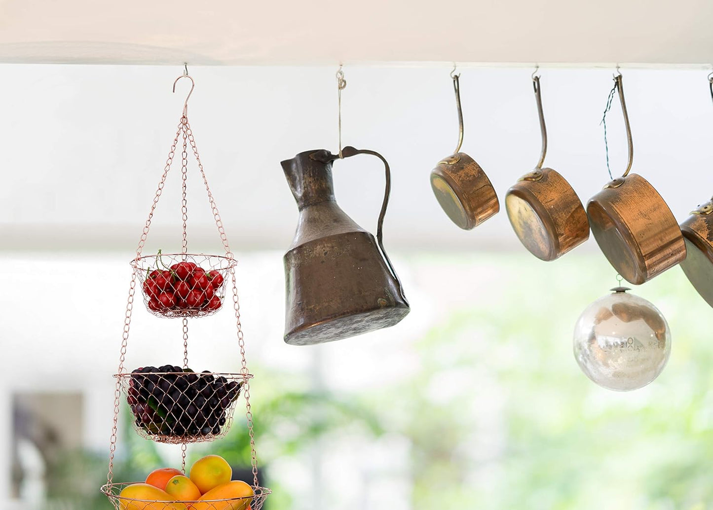 IBERG 3-Tier Fruit Basket Hanging Baskets for Storage - Kitchen Bathroom Organizer (Copper)