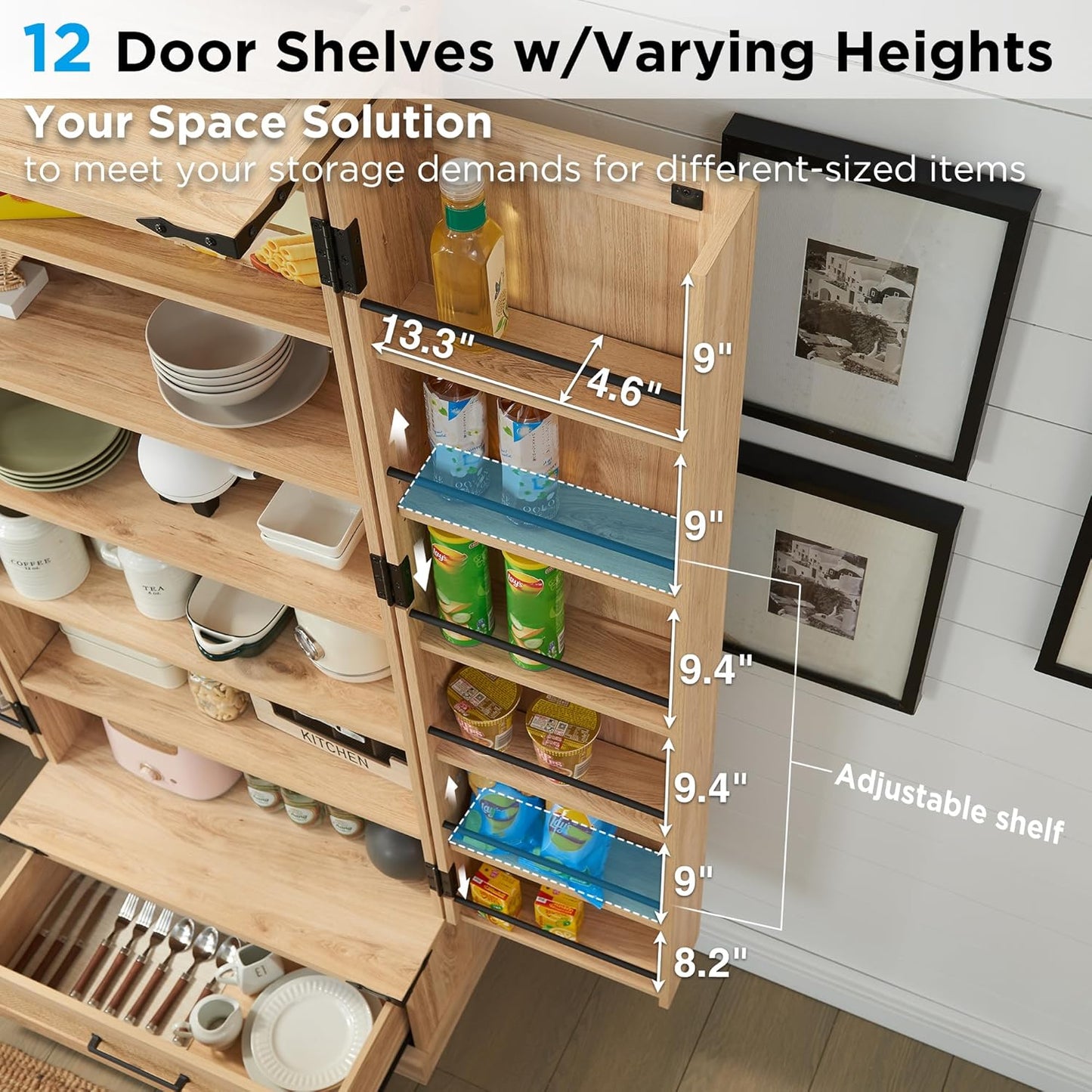 72" Tall Rattan Kitchen Pantry Cabinet with Drawer, Boho Storage Cabinet with 2 Rattan Doors and Shelves, Versatile Large Cabinet for Dining Room, Bathroom, Living Room, Laudry, Natural Oak