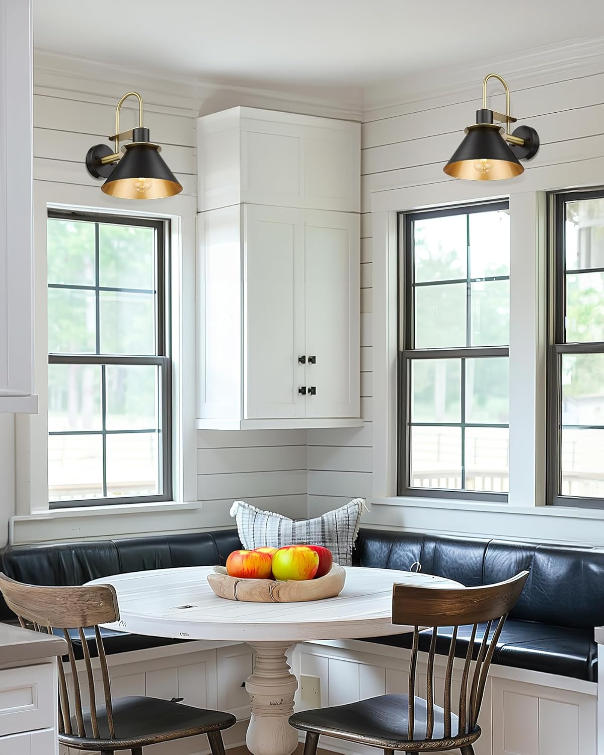 Industrial Wall Sconce Set of 2, HWH Modern 1-Light Bathroom Vanity Light Fixtures, Single Wall Sconce for Bedroom, Balcony, Over Mirror, Kitchen Sink, Black and Gold Finish, 5HZG56B-2 BK+BG