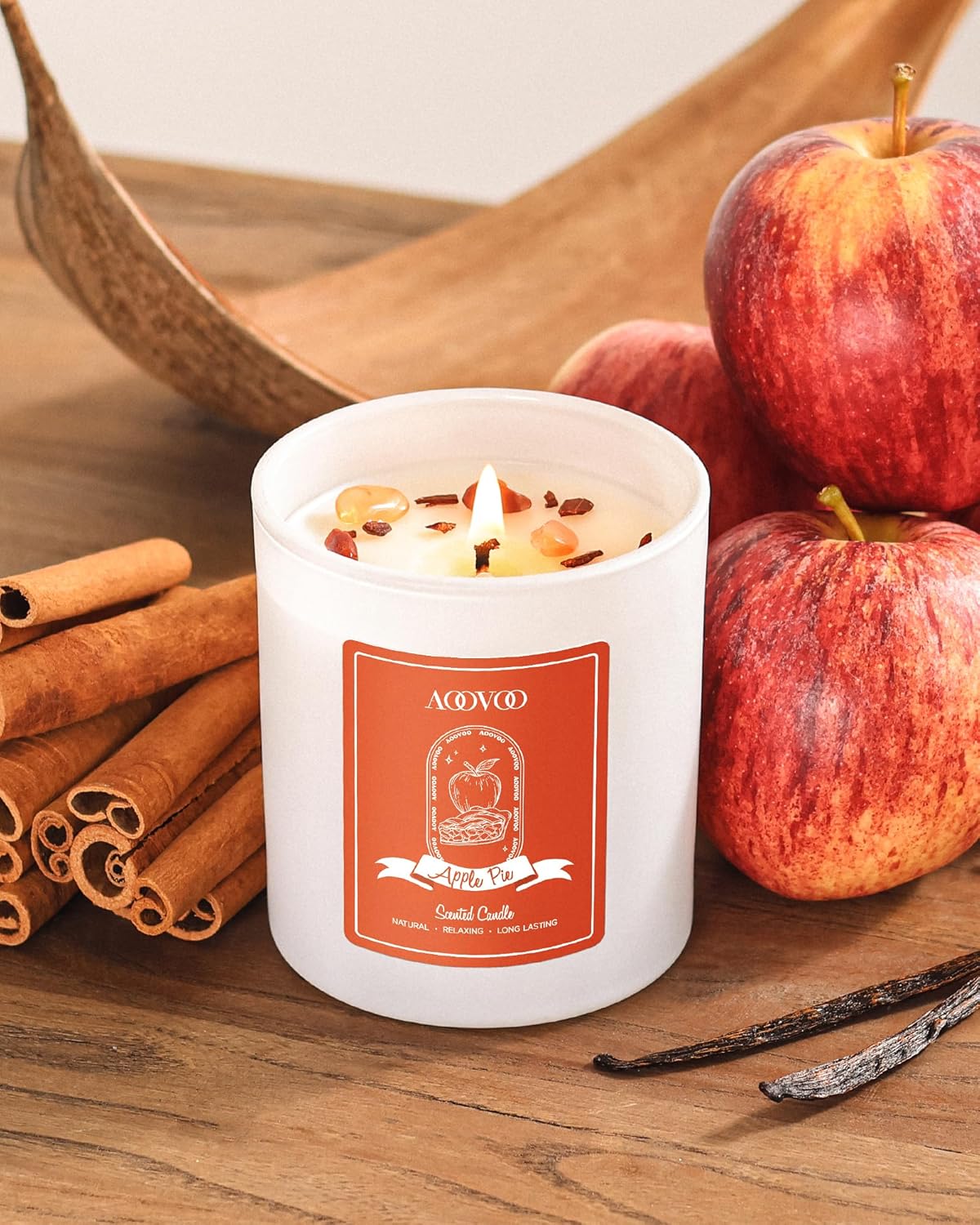 AOOVOO Apple Pie Scented Candles for Women - Aromatherapy Candle with Crystals Inside, 10oz Soy Candles for Home Scented, Birthday Gifts Candle for Women Mom
