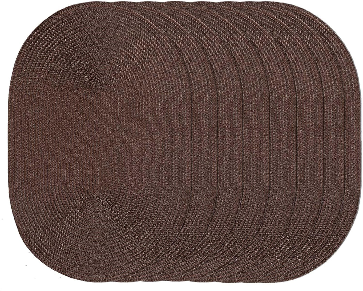 AHHFSMEI Placemats Set of 8 for Dining Table Washable Woven Vinyl Non-Slip 18x12 inches Placemat Heat-Resistant Durable Table Mats for Dining Table Easy to Clean (Oval Brown, 8)