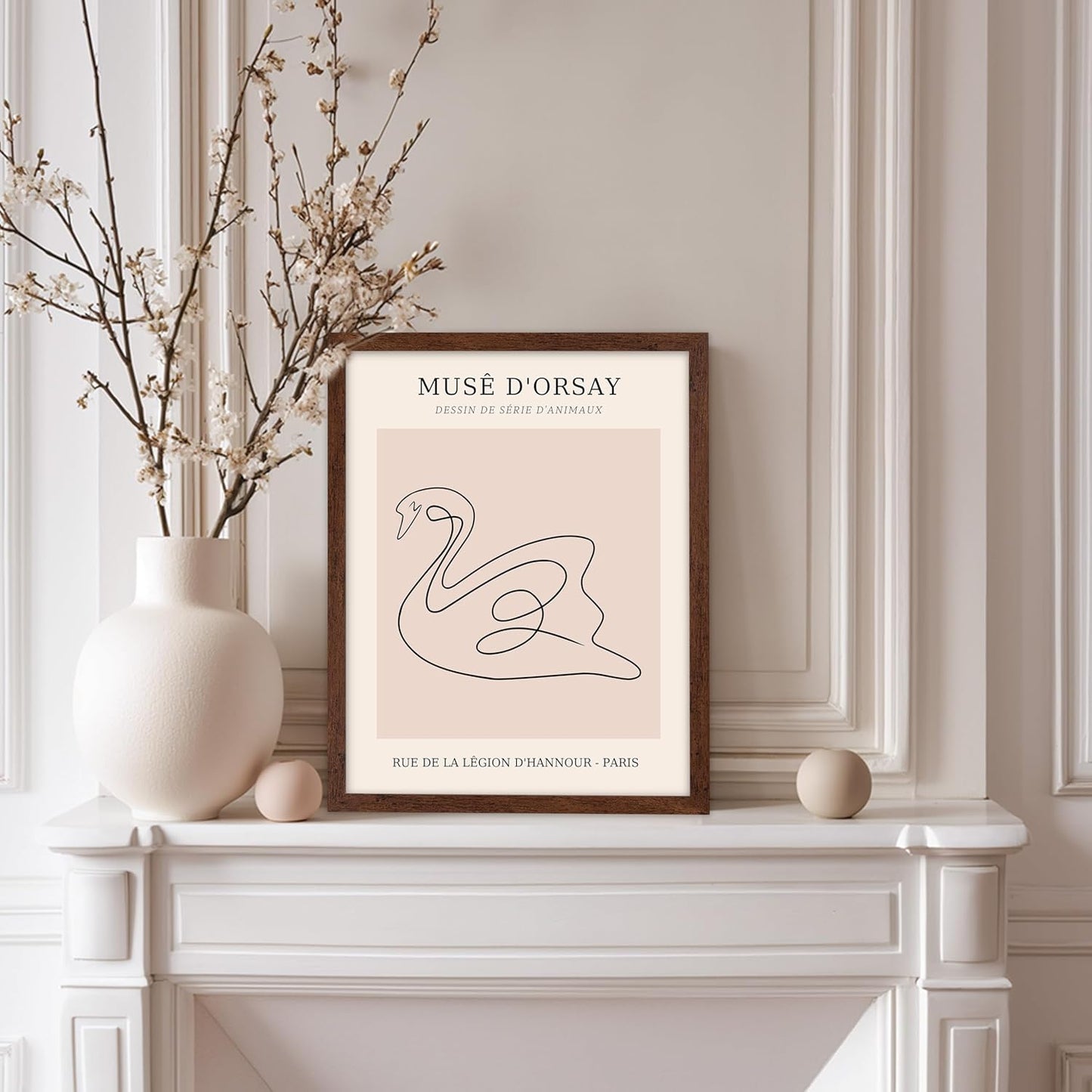 Poster Master Vintage Poster - Retro One Line Swan Drawing Print - Swan Art - Bird Art - Minimal Gift for Her, Animal Lover - Abstract Decor for Home, Office, Bedroom, 11x14 Brown Framed