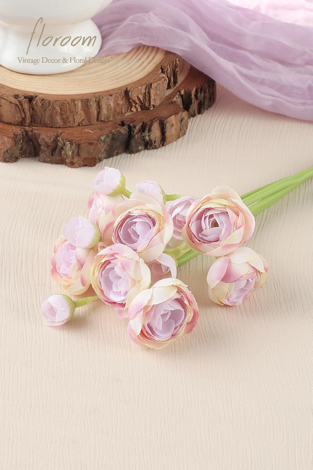 Floroom Ranunculus Artificial Flowers 18 Pcs Lilac Faux Silk Mini Ranunculus Bulk Fake Wedding Filler Flowers for DIY Bouquets, Centerpieces, Bridal Shower Decorations & Arrangements