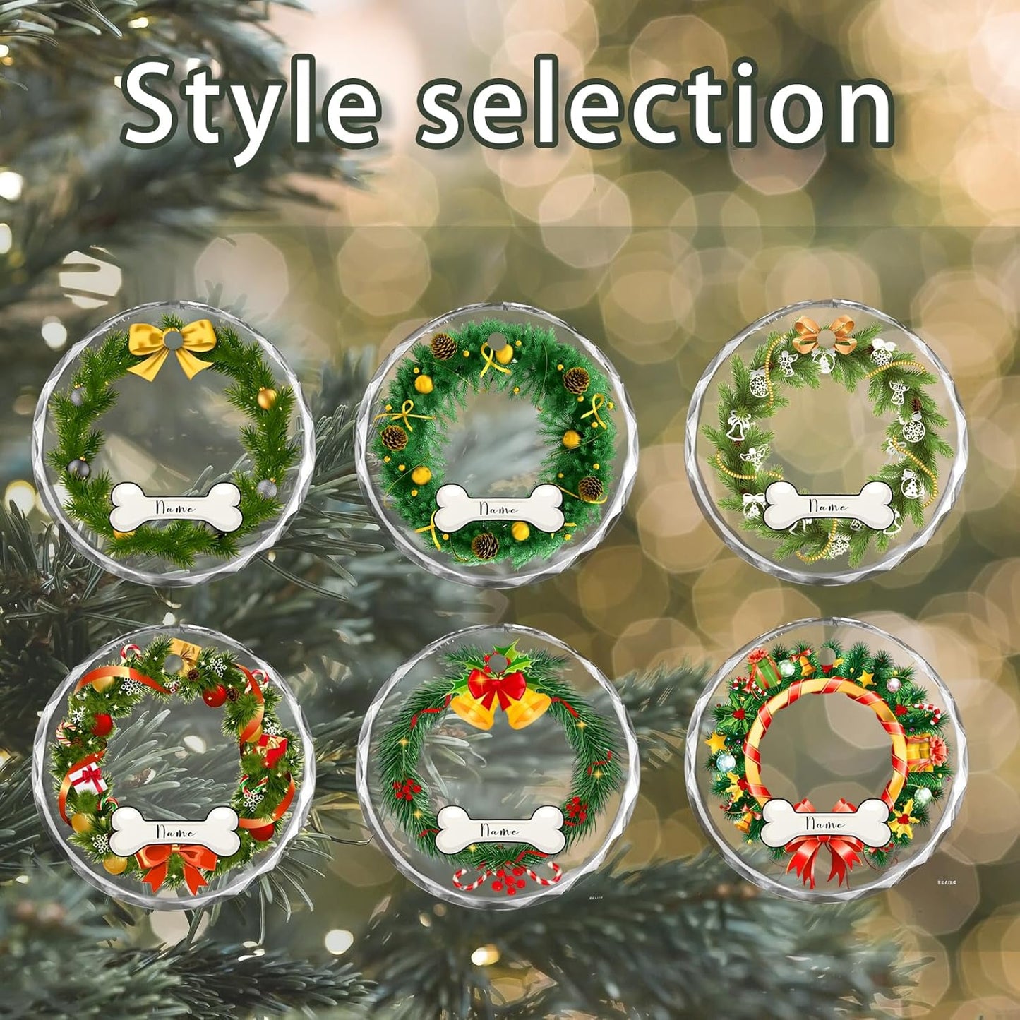 Personalized Christmas Ornaments, Custom Glass Ornament with Photo,Customized Christmas Tree Decor Gifts for Pet, Wreath Bone