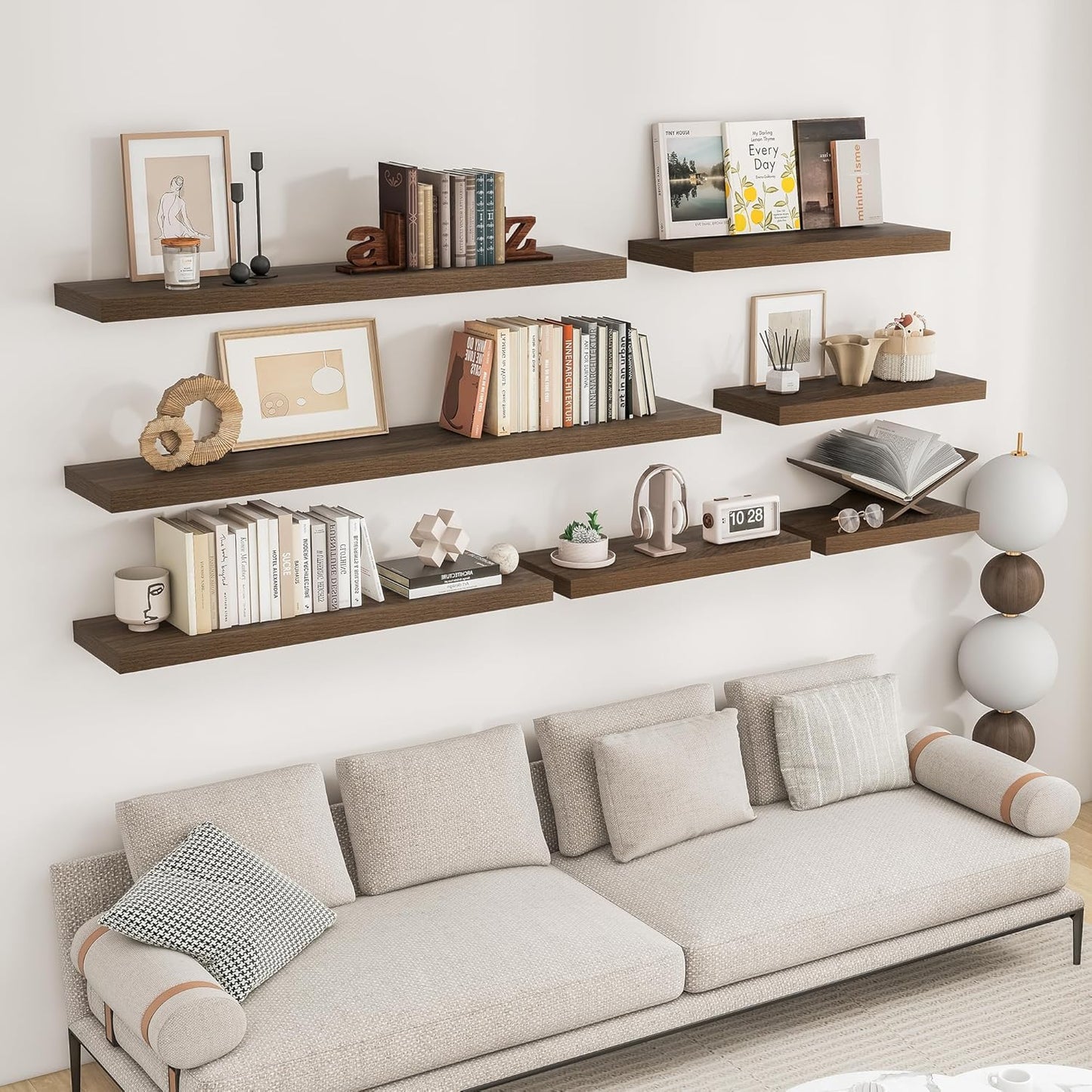 RICHFOCUS 31.5Inch Floating Shelves for Wall 2 Pack Shelves for Bedroom|Kitchen|Bathroom Wall Mounted Rustic Wood Floating Shelf with Invisible Brackets for Books|Storage|Decor, Walnut