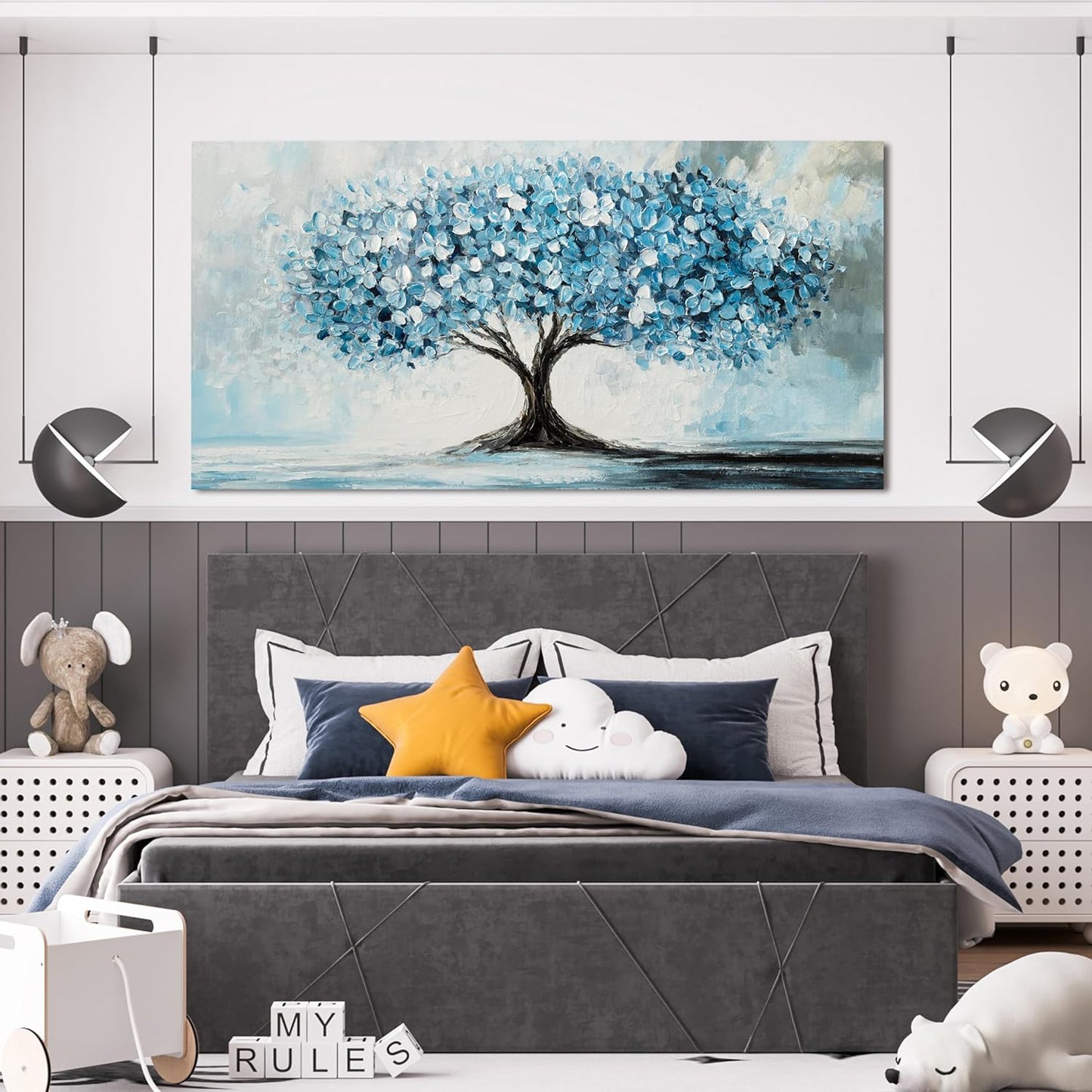 Canvas Wall Art Decor Canvas Art Wall Decor Tree of Life Wall Art Modern Blue White Wall Art Prints Large Artwork for Walls Wall Art Pictures for Living Room for Bedroom Office Decor 24" X 48"