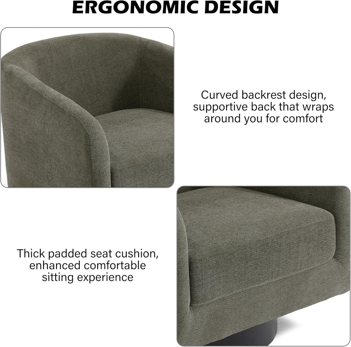 Swivel Barrel Accent Chair, Modern Round Chenille Fabric Arm Chair for Living Room, Bedroom, Comfy Club Reading Chairs for Adults（Chenille Fabric, Tan, Set of 1