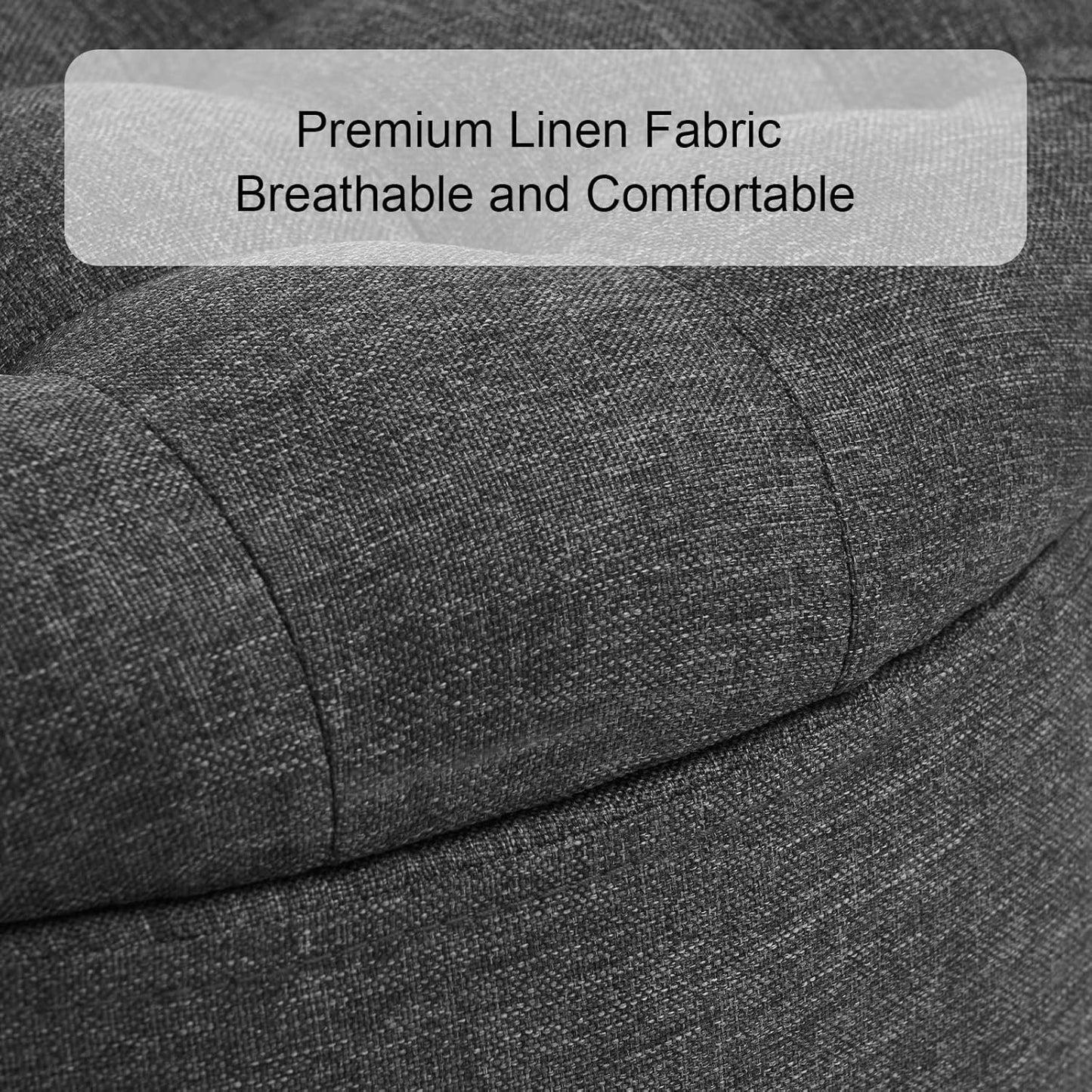 Furniliving 18.7inch Storage Round Ottoman, Footstools with Hidden Storage with Removable Lid, Stylish Button Tufted Design Ottoman Foot Stools for Living Room, Bedroom，Darkgrey