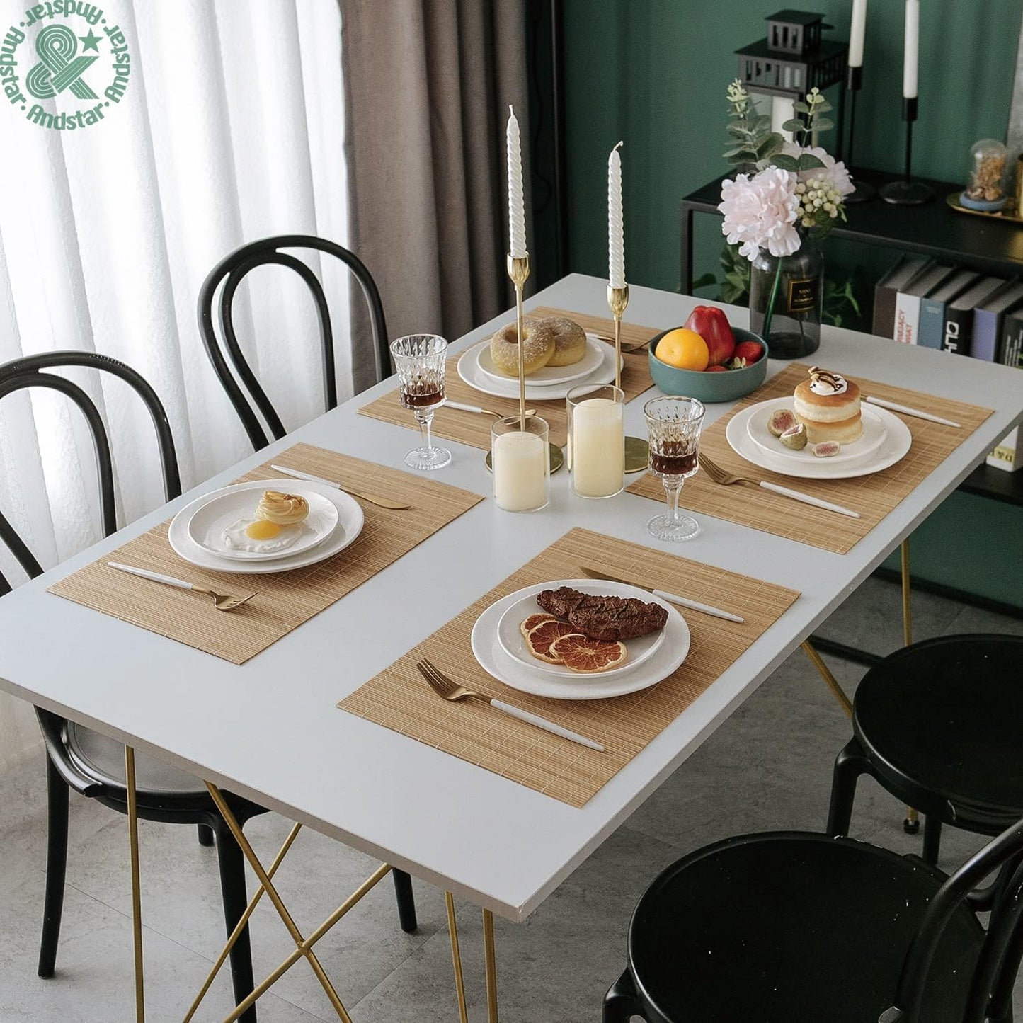 ANDSTAR Set of 2 Pcs Bamboo Placemats Sushi Rolling Mat Japanese Style Natural Anti-Slip Bamboo Placemats Washable Heat-Resistant Table Mats for Dining Room and Kitchen（Brown）