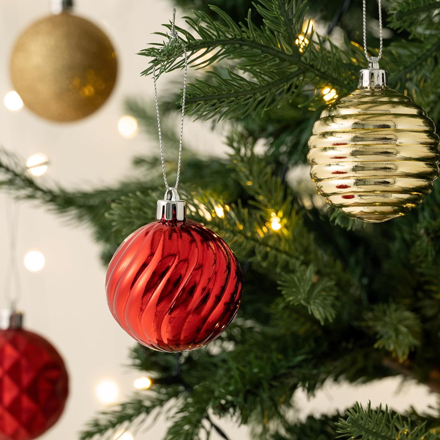 Valery Madelyn Christmas Ornaments Tree Decorations Set for Fall Halloween, 24ct Red Gold Shatterproof Ball Ornaments, 2.36" Hanging Ornament Bulk for Xmas Holiday Party Decor