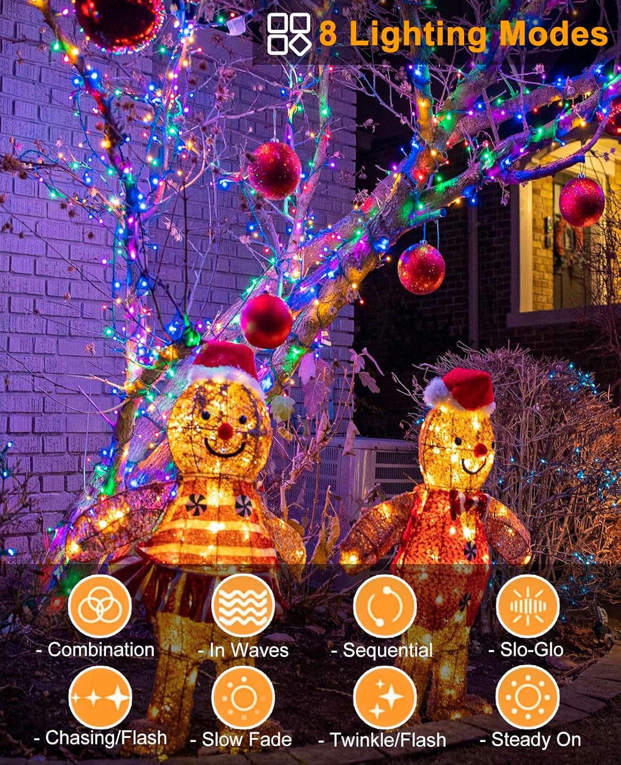 Christmas Lights Outdoor, 80FT 240 LED Connectable Christmas String Lights Green Wire with 8 Modes, Waterproof Twinkle Tree Lights for Indoor Room Patio Garden Party Decorations, Multicolor