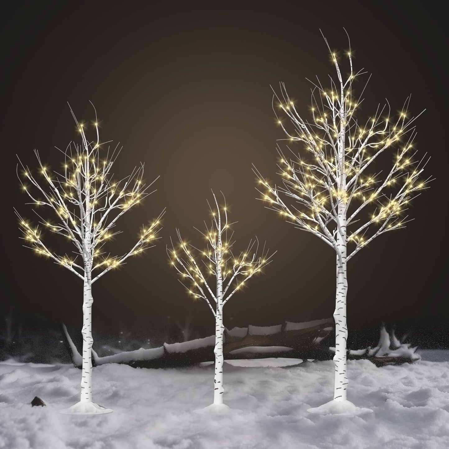 Outdoor Christmas Decorations Lighted Birch Tree Set of 3, LED Warm White 4, 6 and 8 Feet, for Indoor Christmas Decor, Party, Garden, Yard, Wedding, Holiday