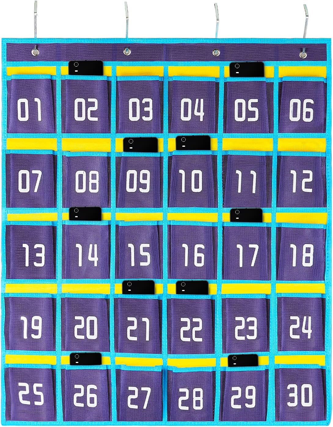 Loghot Classroom Accessories Closet Pocket Chart for Cell Phones Holder Wall Door Hanging Organizer (30 Pockets Blue)