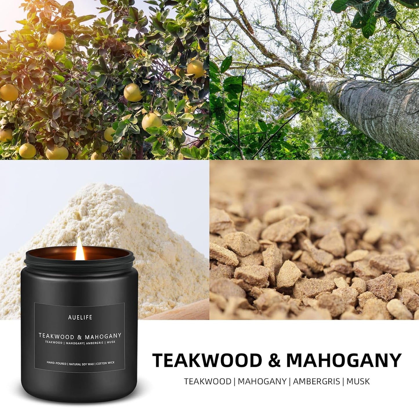 2 Pack Teakwood & Mahogany Candle | Scented Candles for Men, Man Gifts for Men - Masculine Candles - Soy Candle for Home Scented - 7oz Black Jar, Long Lasting