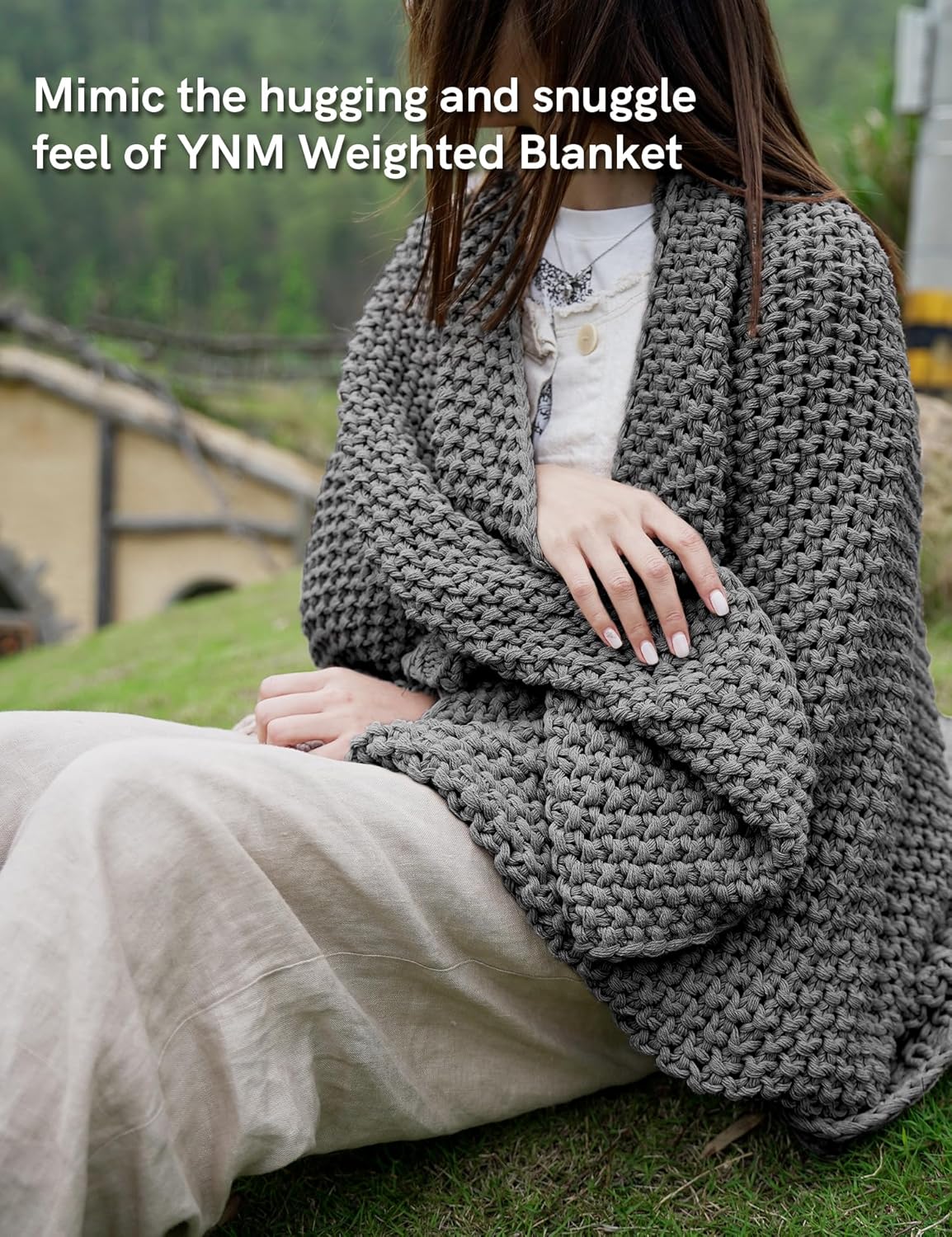 YnM Chunky Cotton Knit Throw Blanket, Cable Knit Throws for Bed Couch Sofa, Comfy & Relaxing, Decorative Piece for Farmhouse Modern Boho Rustic Scandinavian Chic Vibe, Moon Grey 60x80 Inches