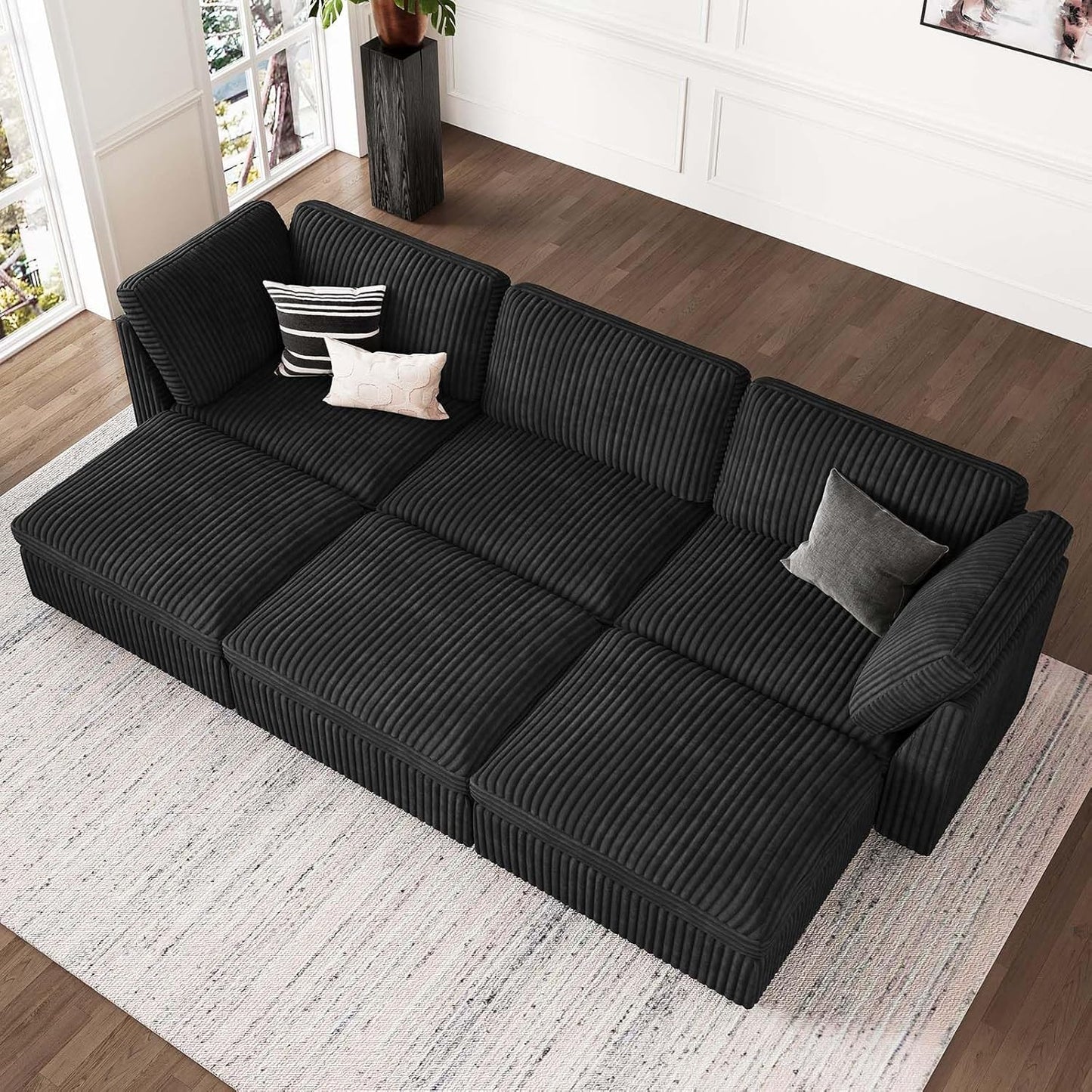 Belffin Modular Sectional Sofa with Sleeper Sofa, Oversized Cloud Couch with Extra Deep Seat, Upholstered 6 Seat Sectional Couches for Living Room, Plush Corduroy Black