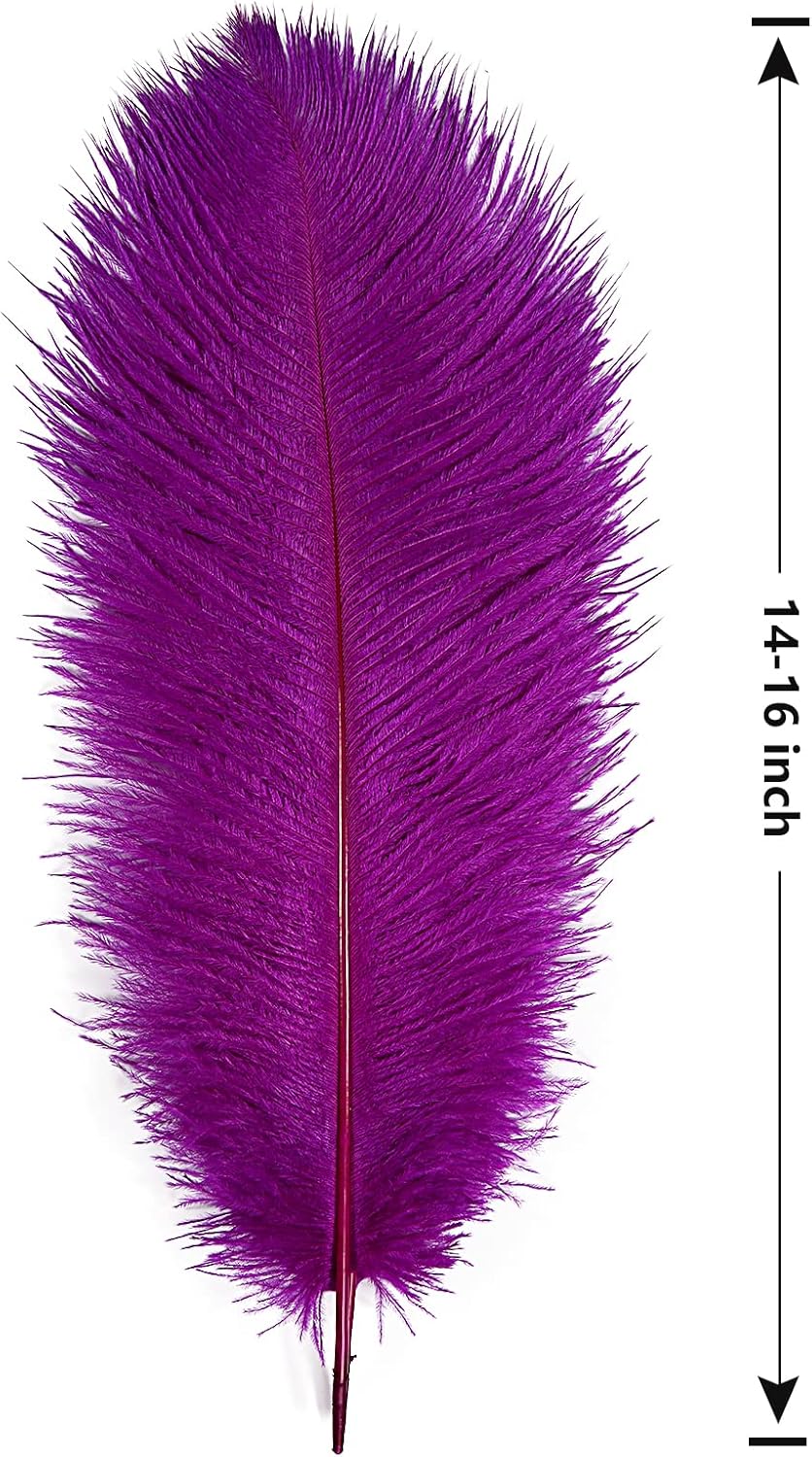 THARAHT 12pcs Purple Ostrich Feathers Natural Bulk 14-16Inch 35cm-40cm for Wedding Party Centerpieces Easter Gatsby and Home Decorate Ostrich Feather