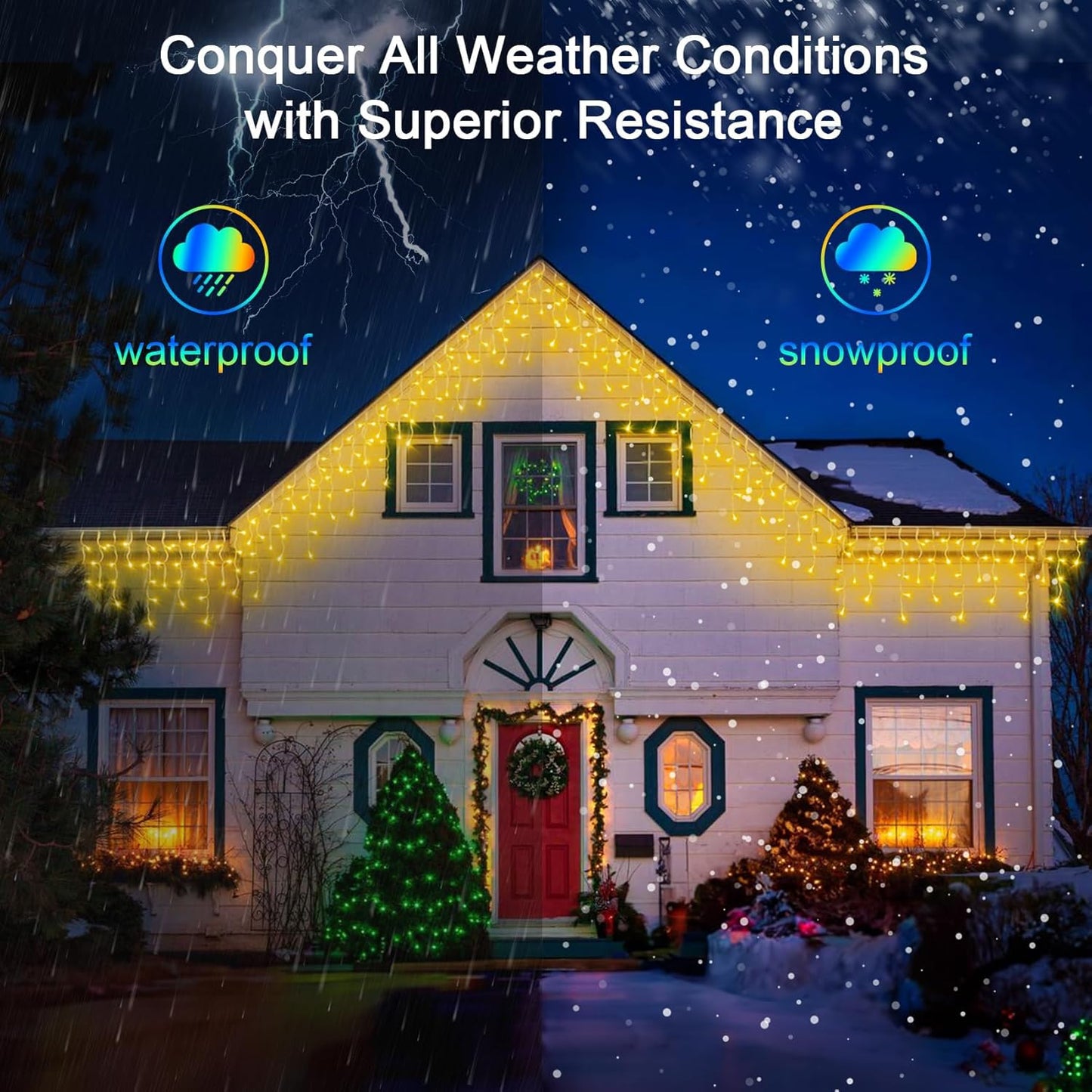 60FT 612 LED Outdoor Christmas Lights - 136 Ice Drops, 12 Pro Modes with Timer Memory & Brightness, Waterproof Hanging Ice String Light for Holiday Wedding Garden Fence House Decor (Warm White)