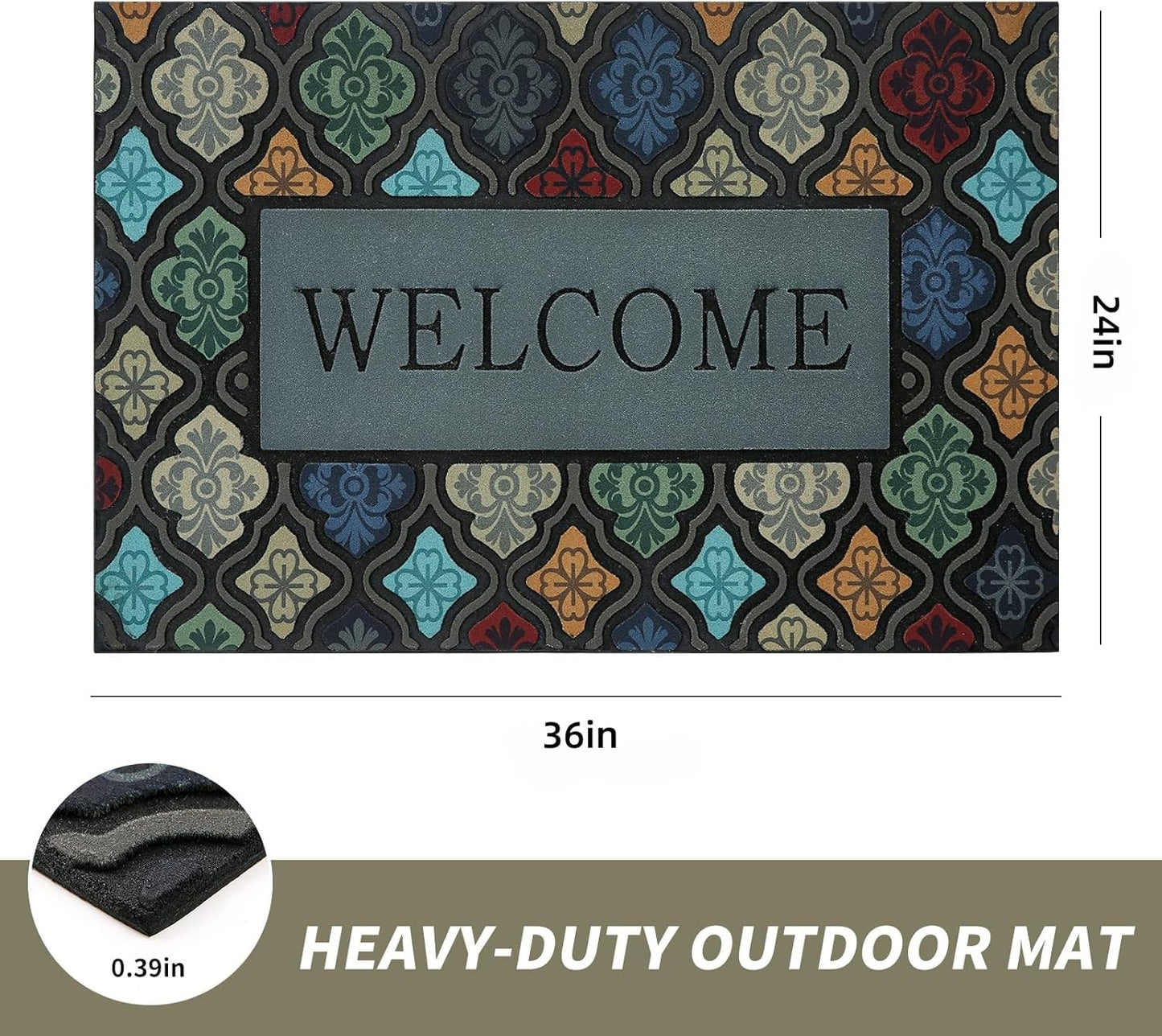 Durable Heavy Duty Front Door Mat - 24"x36" Large Outdoor Welcome Mat Non-Slip Rubber Entrance Door Mat Apply to Home High Traffic Area,Porch, Patio, Farmhouse，Entryway Floor Mats