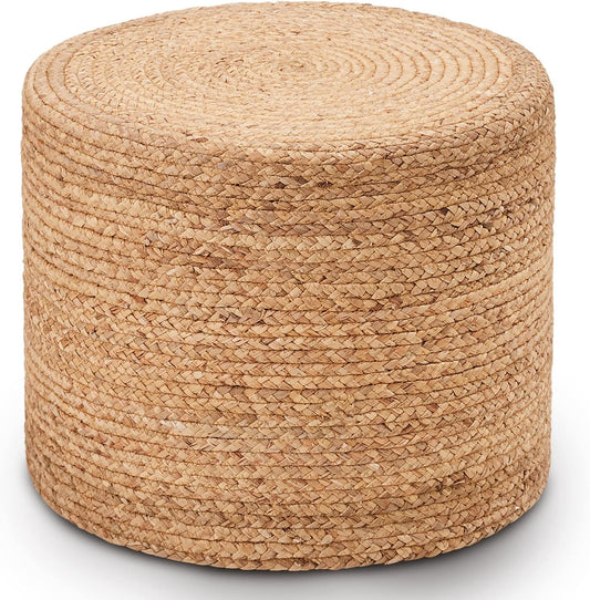 Wimarsbon 18'' Ottoman Pouf, Natural Braided Poof, Rustic Handweave Lounge Pouffe, Boho Footrest Stool for Bedroom, Accent Table or Seat for Living Room (Natural-LD)