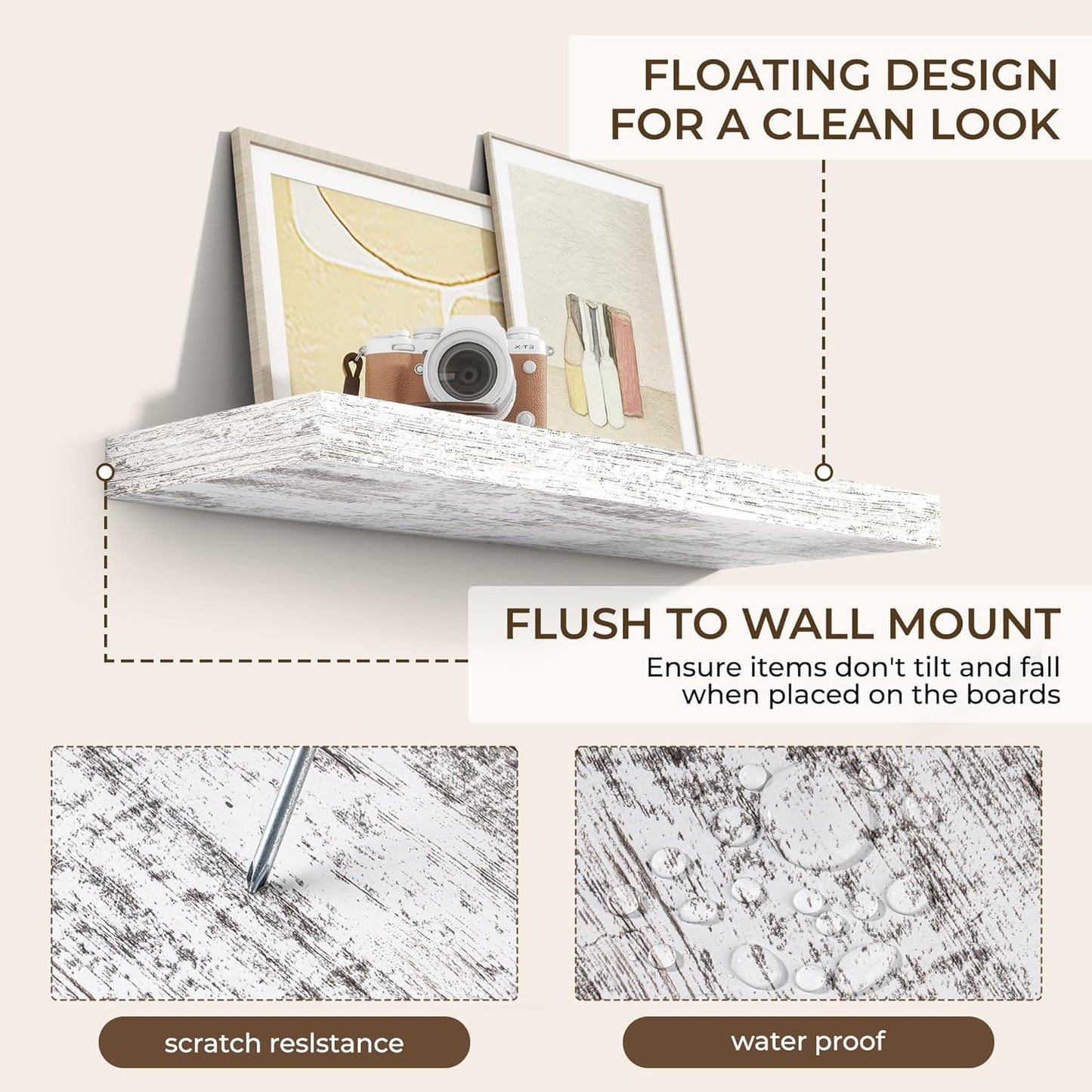 RICHFOCUS 31.5Inch Floating Shelves for Wall 2 Pack Shelves for Bedroom|Kitchen|Bathroom Wall Mounted Rustic Distressed Wood Floating Shelf with Invisible Brackets for Books|Storage|Decor, Rustic