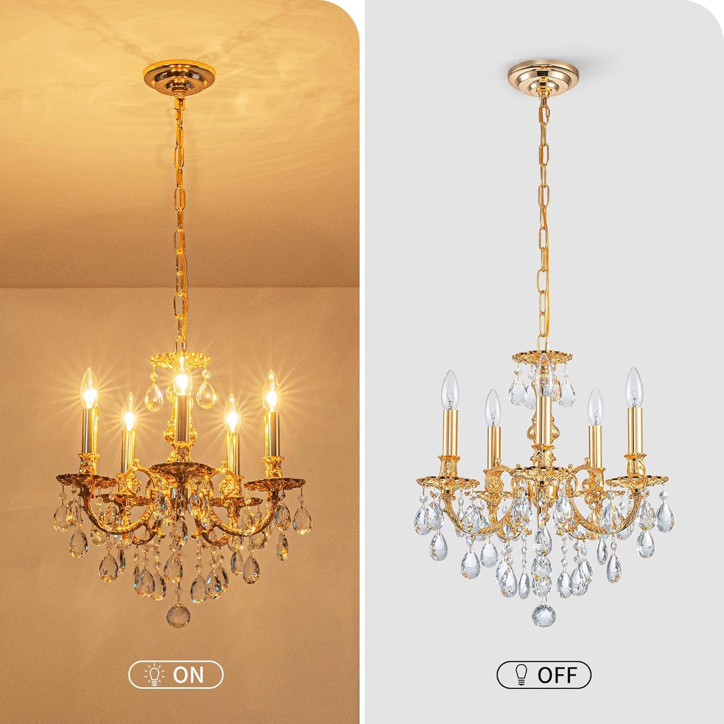 French K9 Crystal Maria Theresa Chandeliers, Luxury Vintage Pendant Light Fixture for Dining Room, Living Room, D17.7*H25~72 inch (Adjustable), Clear Crystal & Brass Finish Frame