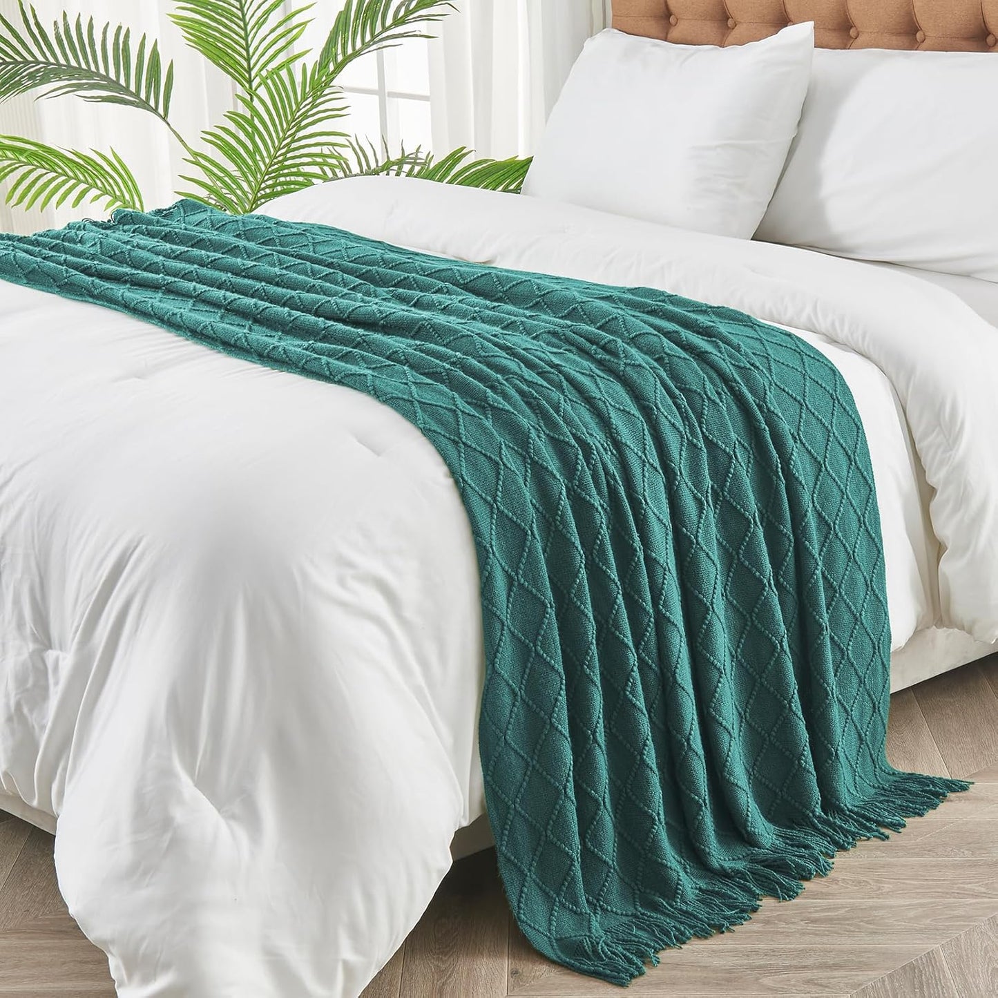 inhand Knitted Throw Blankets for Couch and Bed, Soft Cozy Knit Blanket with Tassel, Blue Lightweight Decorative Blankets and Throws, Farmhouse Warm Woven Blanket for Men and Women, 60"x80"