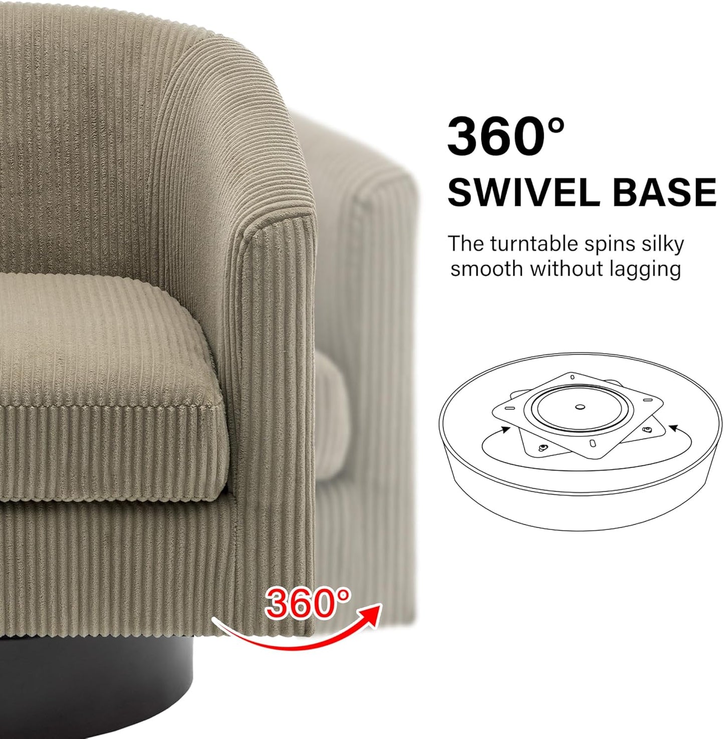 Swivel Barrel Accent Chair, Modern Round Corduroy Fabric Arm Chair for Living Room, Bedroom, Comfy Club Reading Chairs for Adults (Corduroy Camel, Set of 2)