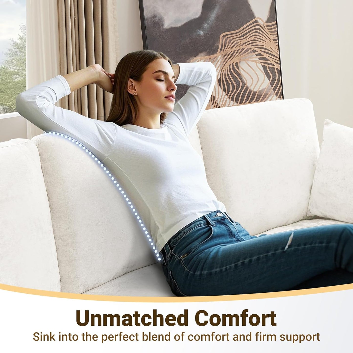 Tbfit L Shaped Couch 8 Seat, Sectional Sofa for Living Room,Chenille Cloud Couch with Ottoman, Beige