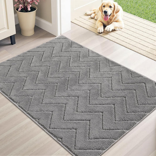 Stiio Front Door Mat Indoor Outdoor Entrance, Absorbent Muddy Dirt Resist Doormat, Low Profile Washable Fade Resistant Entryway Mat for Entry Patio Porch, 24x35.5 Inches Grey