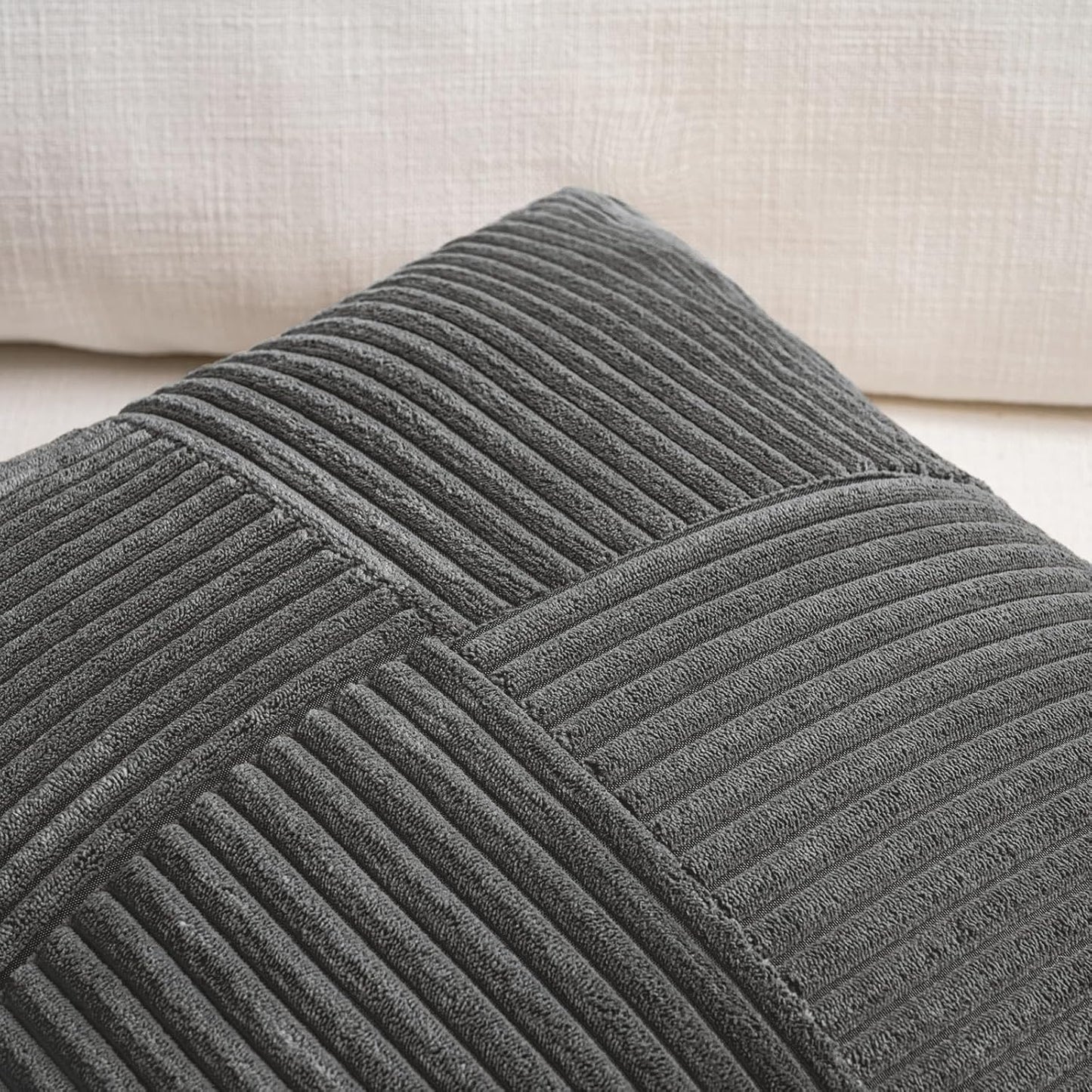 Fancy Homi 2 Packs Dark Gray Long Lumbar Decorative Throw Pillow Covers 16x24 Inch for Couch Bed Sofa, Rustic Farmhouse Boho Home Decor, Soft Striped Corduroy Rectangle Accent Cushion Case 40x60 cm