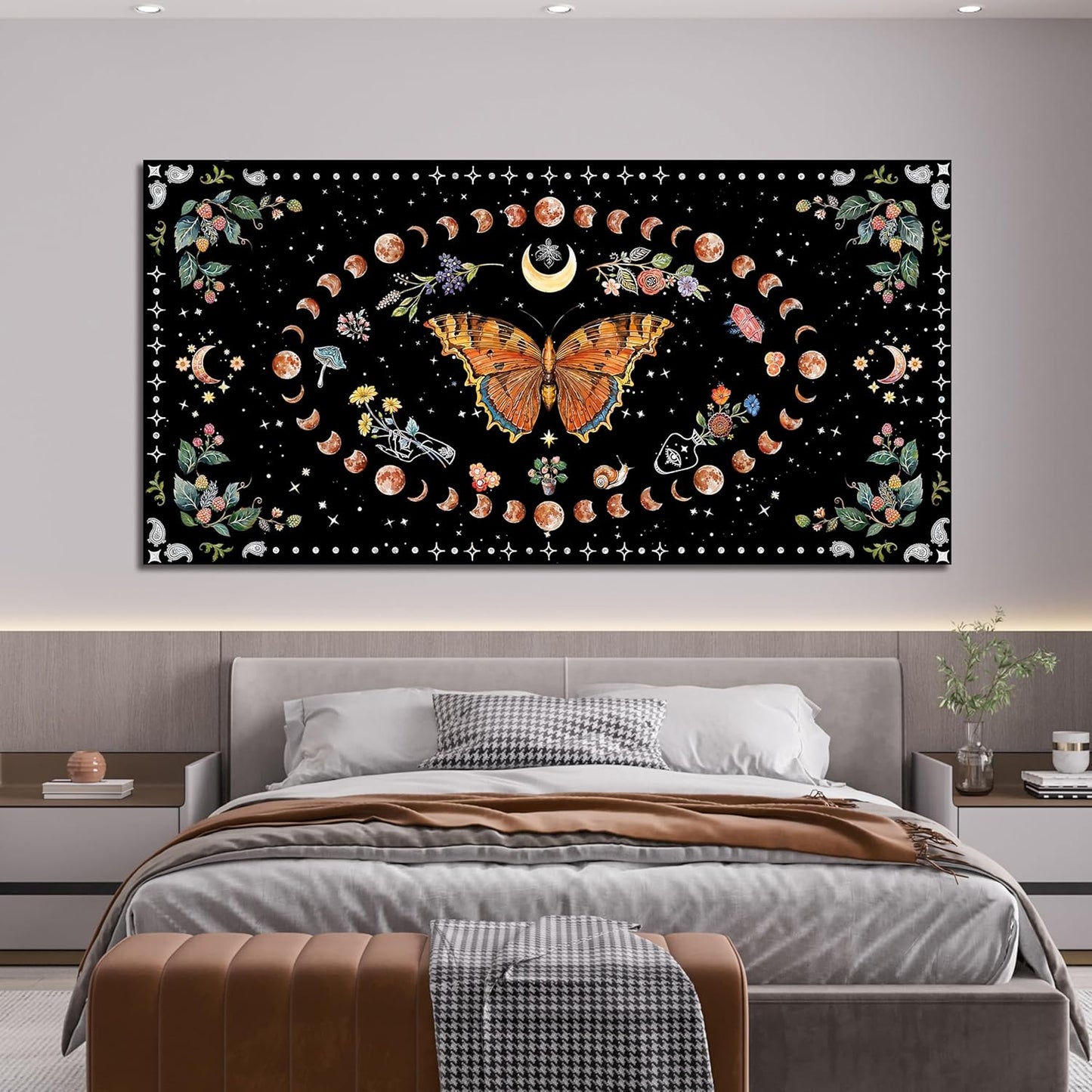Large Canvas Wall Art Boho Wall art Decor Canvas Art Wall Decor Pictures for Living Room Vintage Butterfly Wall Art Decorations Large Artwork for Walls Moon Flower Home Office Wall Decor 29"X58"