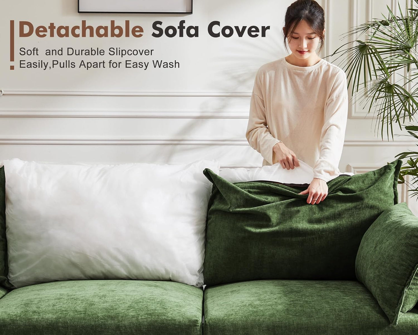 135.5" Oversized Modular Sectional Sofa, L Shaped Convertible Couch with Movable Ottoman, 5 Seat Corner Couches for Living Room Deep Seat Green Chenille