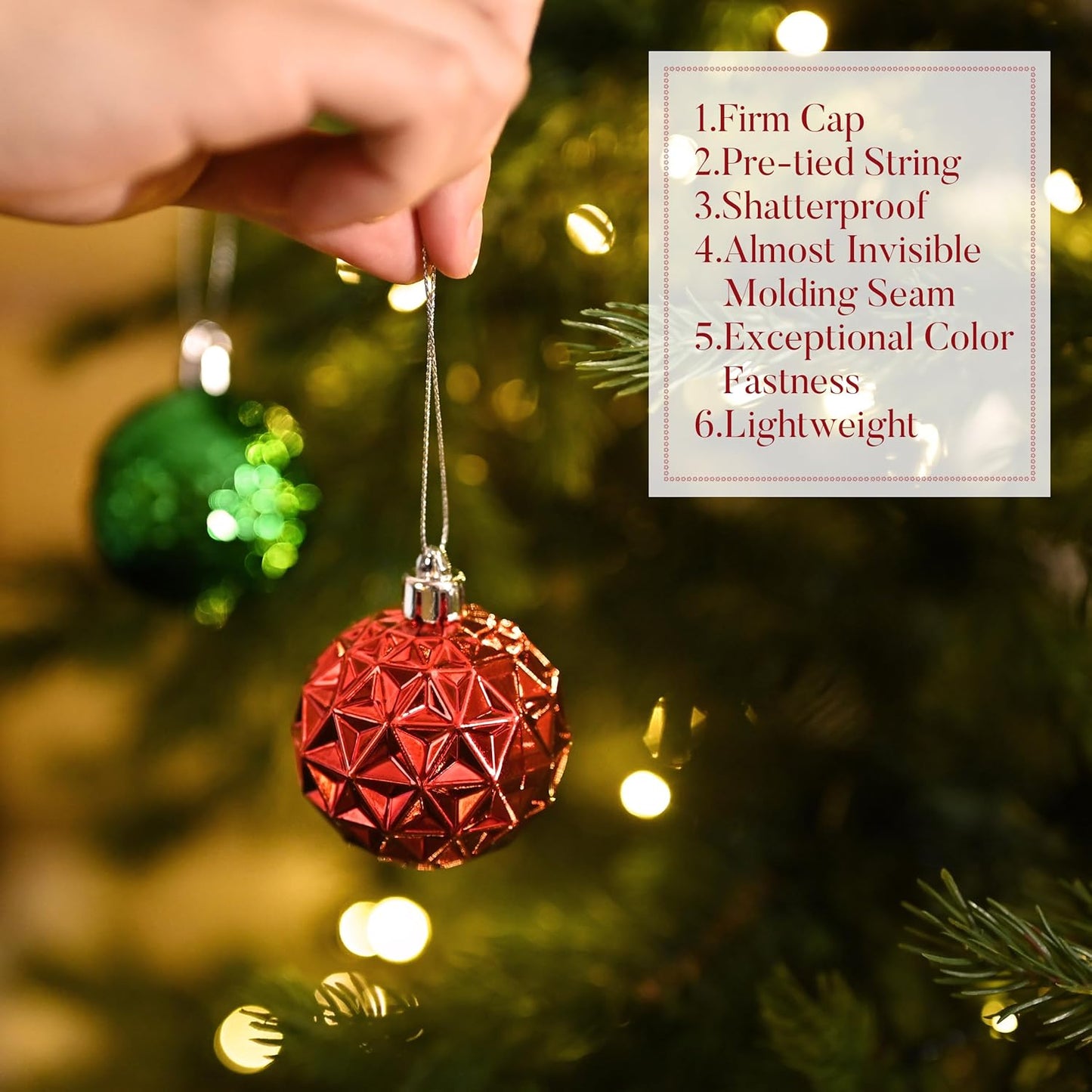 Valery Madelyn Christmas Tree Decorations Ornament Set for Fall Halloween, 50ct 2 Inches Red Green and White Shatterproof Christmas Ball Ornaments Hanging Xmas Holiday Party Decor