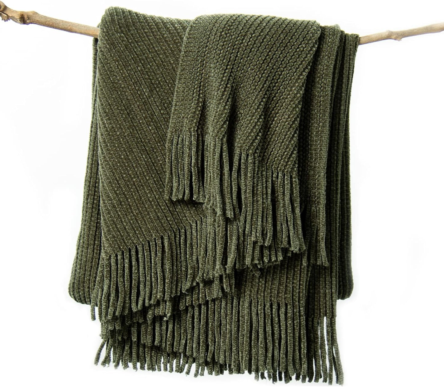 lifein Throw Blanket for Couch, Soft Green Boho Decor Bed Throw,Cozy Knitted Chenille Farmhouse Lightweight Throw for Spring(Olive Green,50 * 60")