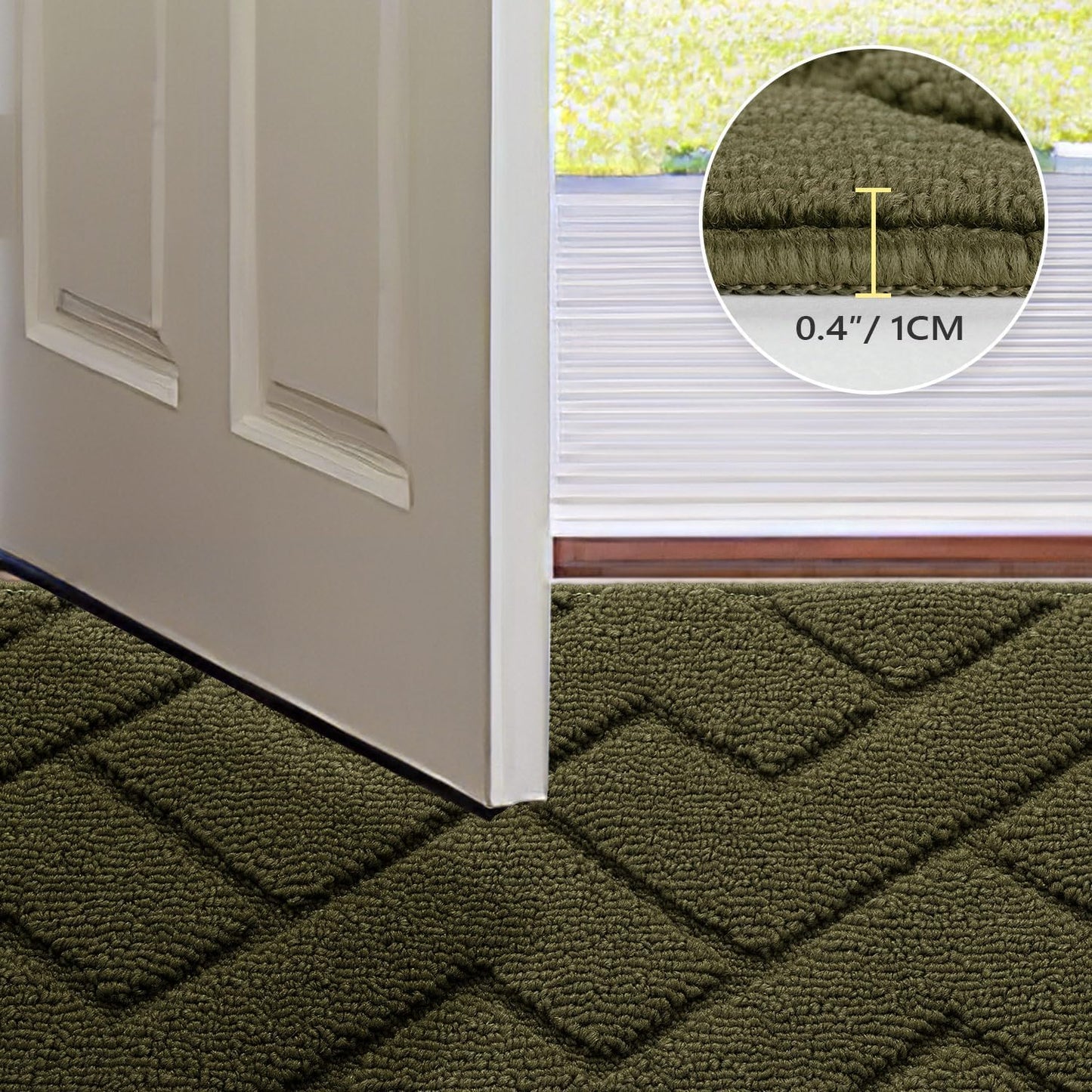 hicorfe Front Door Mat Outside Entrance,24"x35" Absorbent Muddy Dirt Resist Welcome Door Mats Outdoor Indoor,Stain and Fade Resistant,Non Slip Backing Entry Mat Doormat for Entryway (Oliver Green)