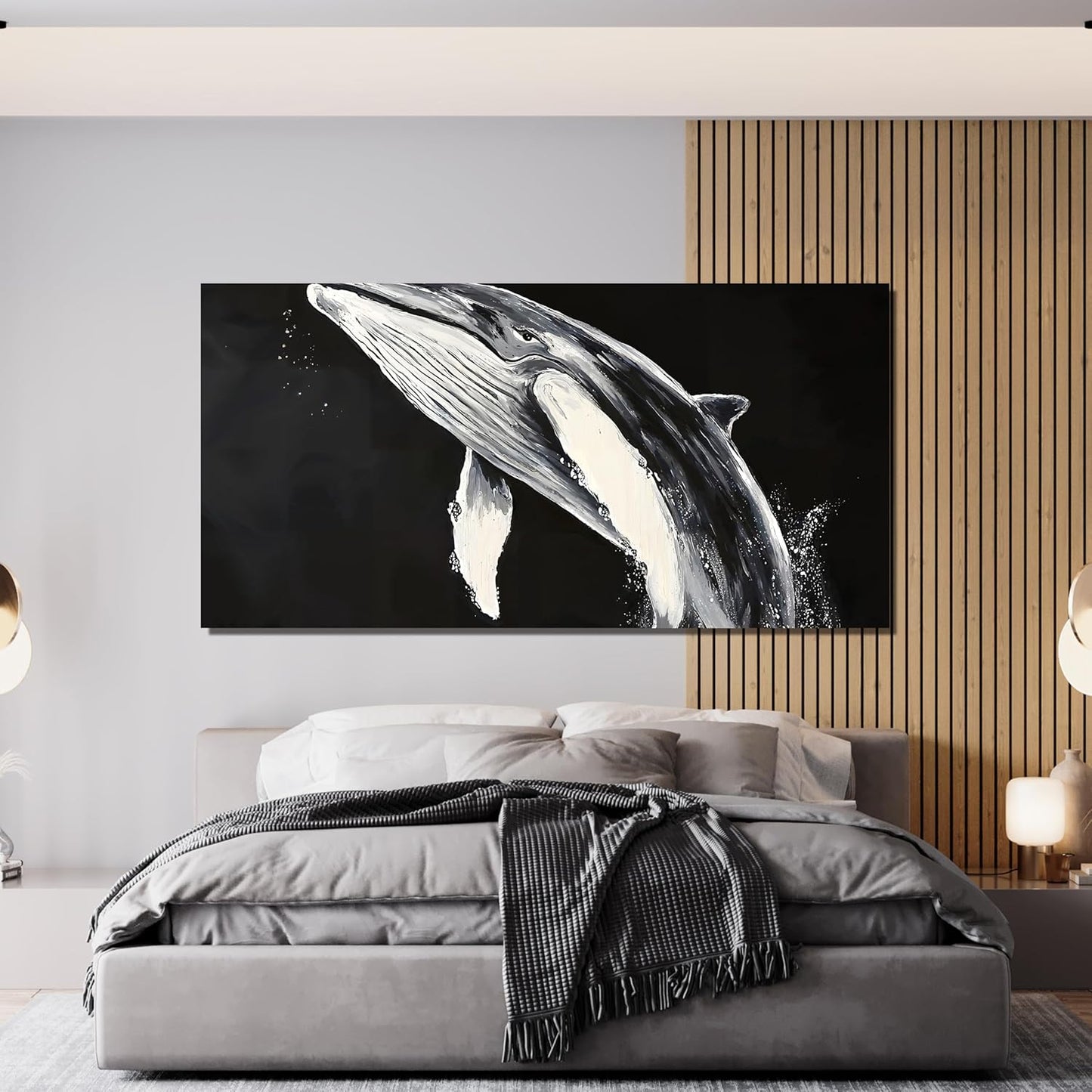 Canvas Wall Art Decor Black and White Wall Art Prints Large Modern Wall Art for Living Room Large Canvas Art Wall Decor Minimalist Whales Decorations Artwork for Walls Bedroom Office Decor 24" X 48"
