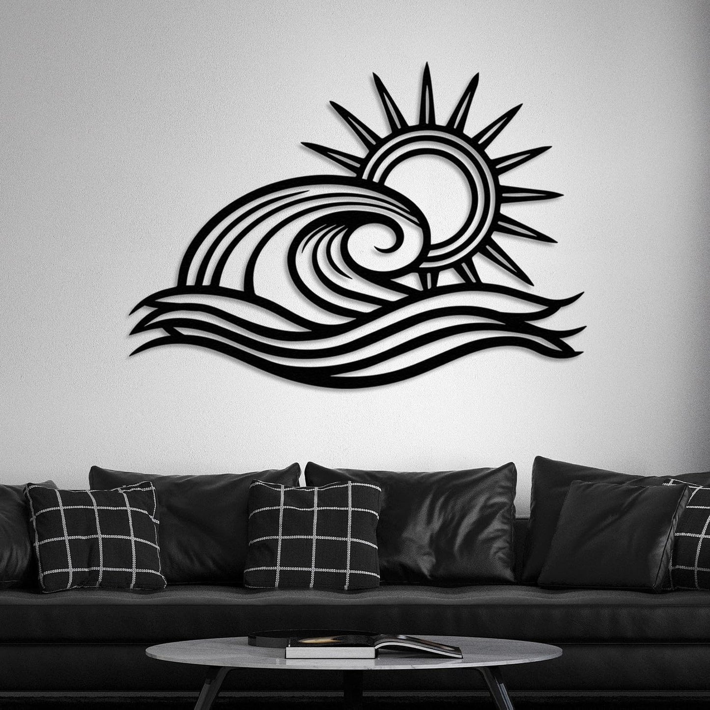 Wita Home Ocean Wave Metal Wall Art, Sun Beach Decor, Coastal Large Wall Sculpture for Home, Indoor/Outdoor Use, Nautical Wall Hanging, Eye-Catching Addition to Living Room (Gold, 48 x 28 inches)