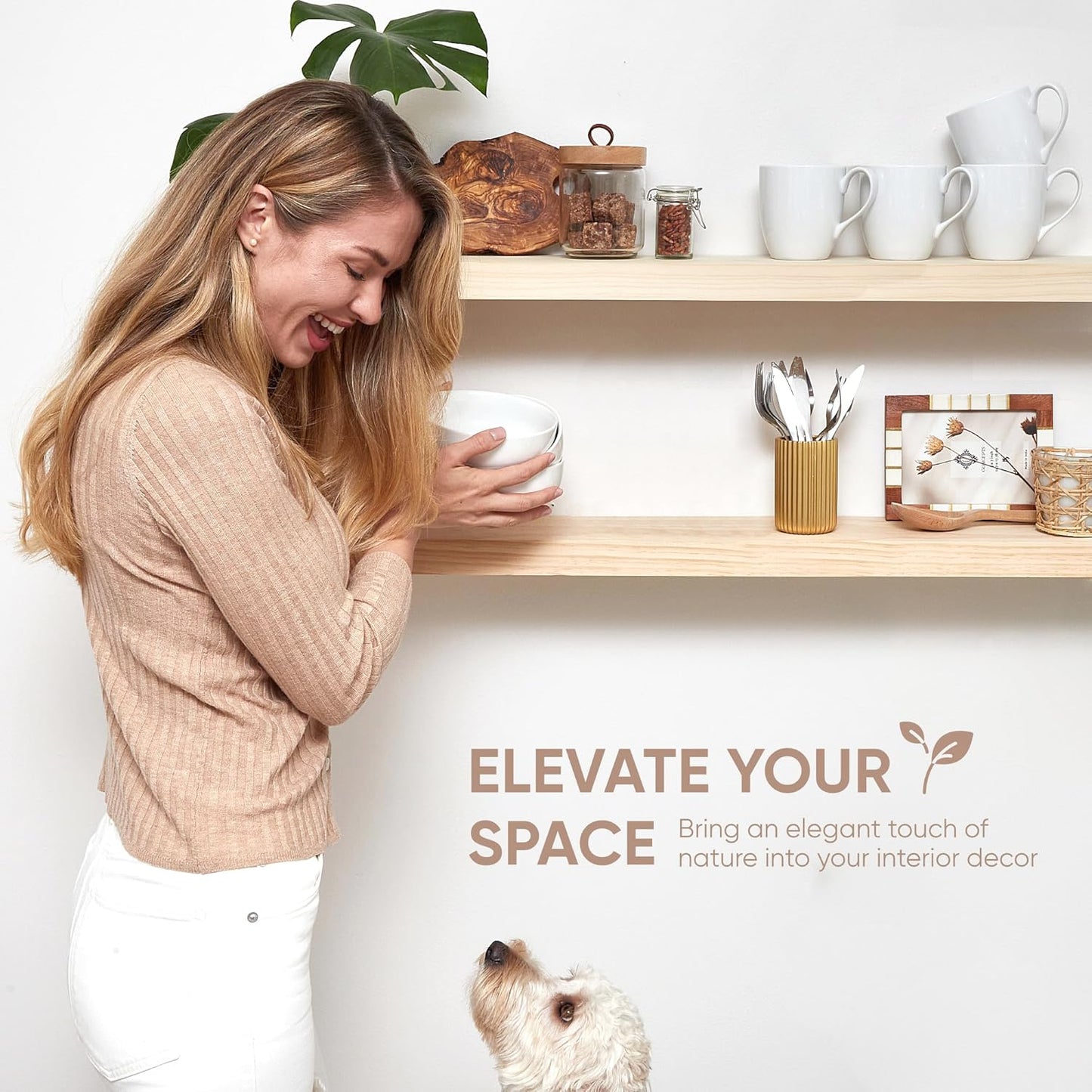 Homeforia 42 inch Wood Floating Shelf, High End Solid Natural Wood 42inch Large Floating Shelves for Wall Mounted, Unfinished Wooden Floating Shelves, Heavy Duty Bracket, 42 X 6.5 X 1.75 in, Set of 2