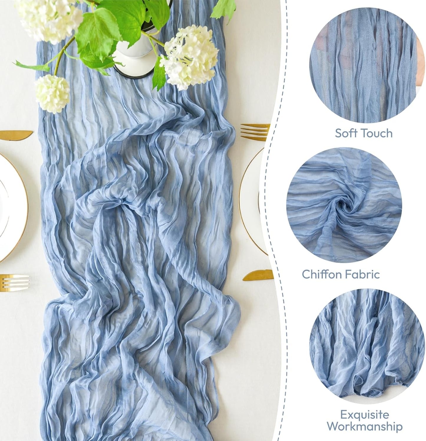 Sioloc 5 Pack Dusty Blue Cheesecloth Table Runner Fall Autumn Decor for Home 10ft Table Cloth for Tea Wedding Birthday Party Baby Bridal Shower Halloween Thanksgiving