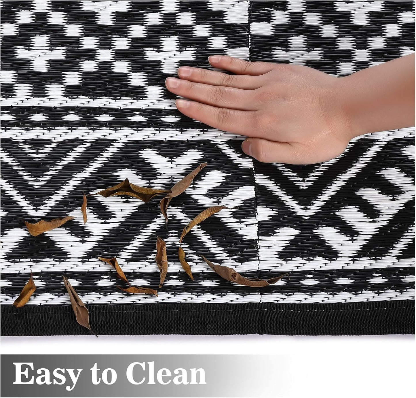 GAOMON Outdoor Rug for Patio 5'x8' Reversible Plastic Rugs Camping Mat for Outdoor, RV, Backyard, Deck, Balcony, Picnic, Beach, Black/White(Bohemia)