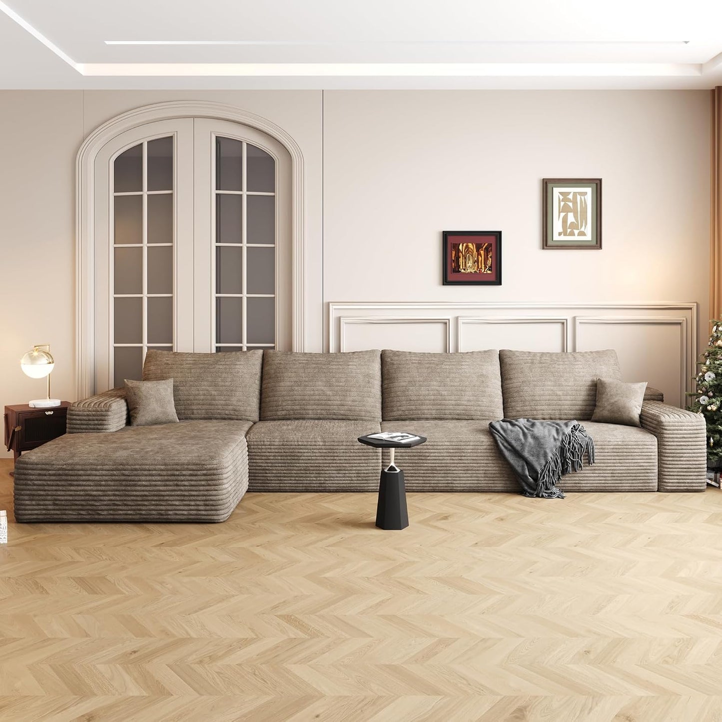 136" Sectional Couches for Living Room Modern Modular Sofa with L-Shape Couchs Upholstered Boneless Couch Deep Seat Sectional Couch with Chaise (Camel, Left Facing Chaise+3Seaters)