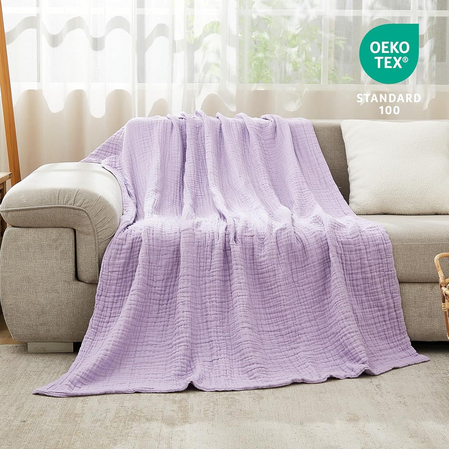 EMME Cotton Blanket Twin XL for Bed Soft Muslin Blankets 66"x90" Lightweight Breathable Layering Bedspread Coverlet All Season Gauze, Lavender