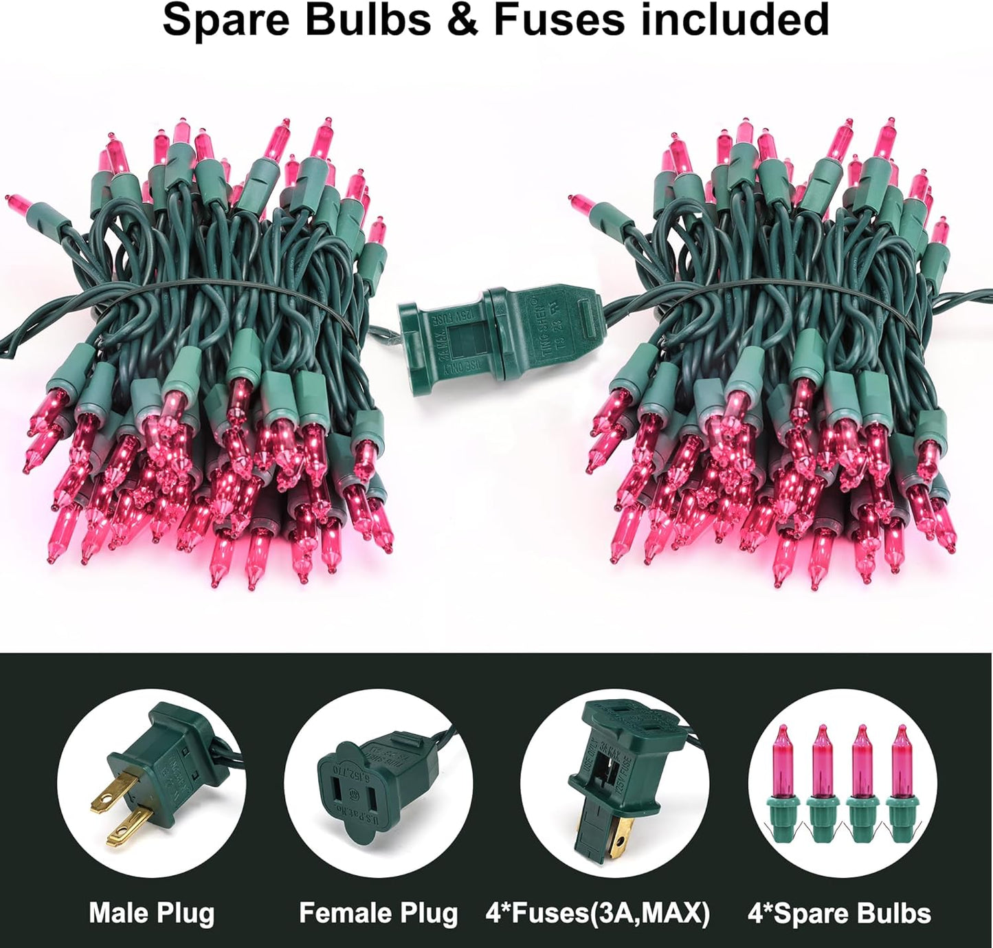 BrizLabs Pink Christmas Lights, 69.6ft 300 Count Pink String Lights Connectable, UL Certified Incandescent Christmas Lights Green Cord, Outdoor Mini Lights Set for Indoor Xmas Party Garden Patio