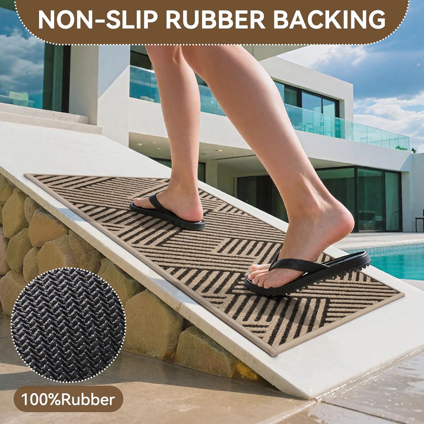 Front Door Mat Outside Entrance, Non Slip Rubber Backing, Trap Dirt and Moisture, Easy Clean Low Profile Welcome Floor Mats for Patio Porch Indoor Outdoor Entry Mat, 31x47 Inch, Brown