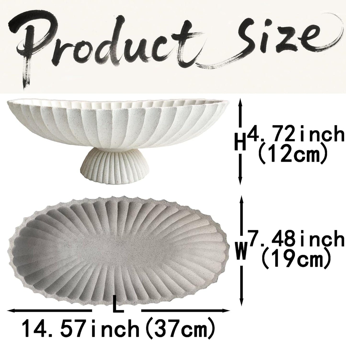 14.5" Large Decorative Long Bowl - Light Gray Fluted Scalloped Decorative Bowls for Home Decor - Ruffle Decor,Stylish Key Bowl for Entry Table,Decorative Fruit Bowl for Kitchen Counter