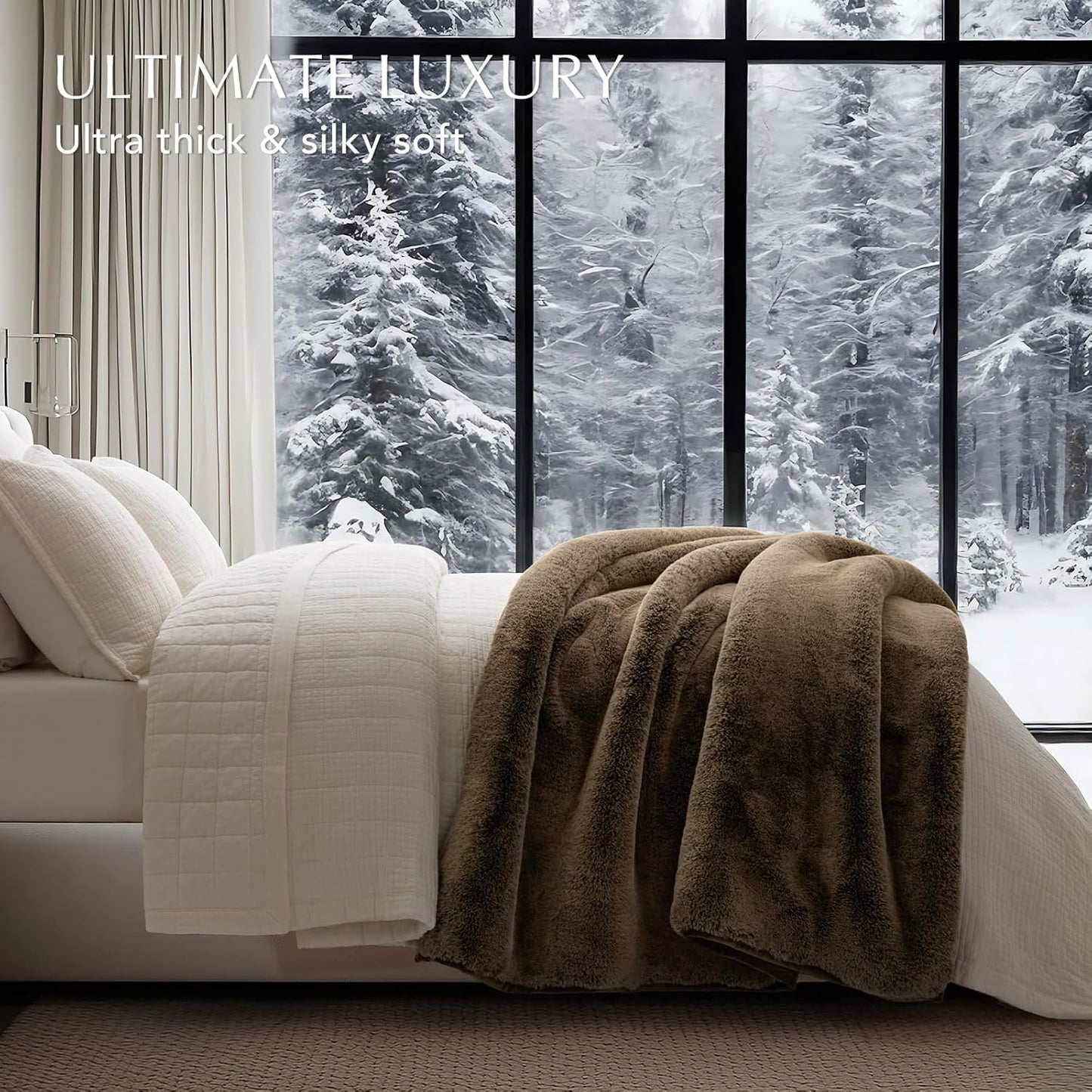 Luxury Soft Faux Chinchilla Fur Throw Blanket for Couch, Warm Thick Heavy Winter Throw Blanket 1220GSM for Bed, Fluffy Cozy Mink Blanket with Reversible Velvet, Brown Sable, 60"x80"