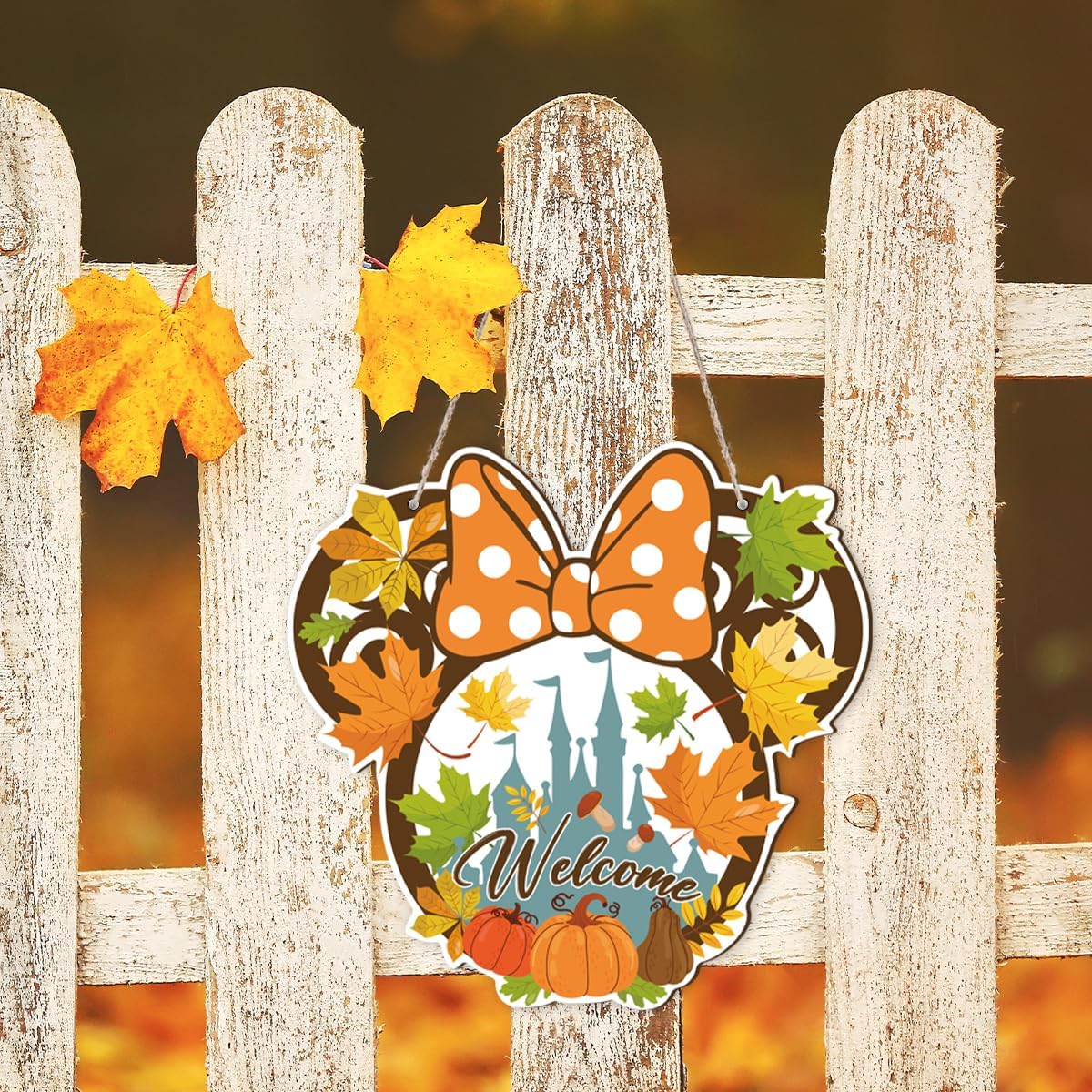 Fall Mouse Welcome Door Sign, Wooden Maple Leaves Mushroom Hanging Decor for Front Door, Fall Wood Wreath Wall Decor for Autumn Harvest Thanksgiving Home Decorations, Housewarming Gift