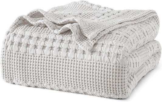 PHF 100% Cotton Waffle Weave Blanket Twin Size, Soft Lightweight Breathable Cozy Summer Blankets for Bed, Luxury Aesthetic Woven Bedding for Home Decor, 66"x90", Light Grey