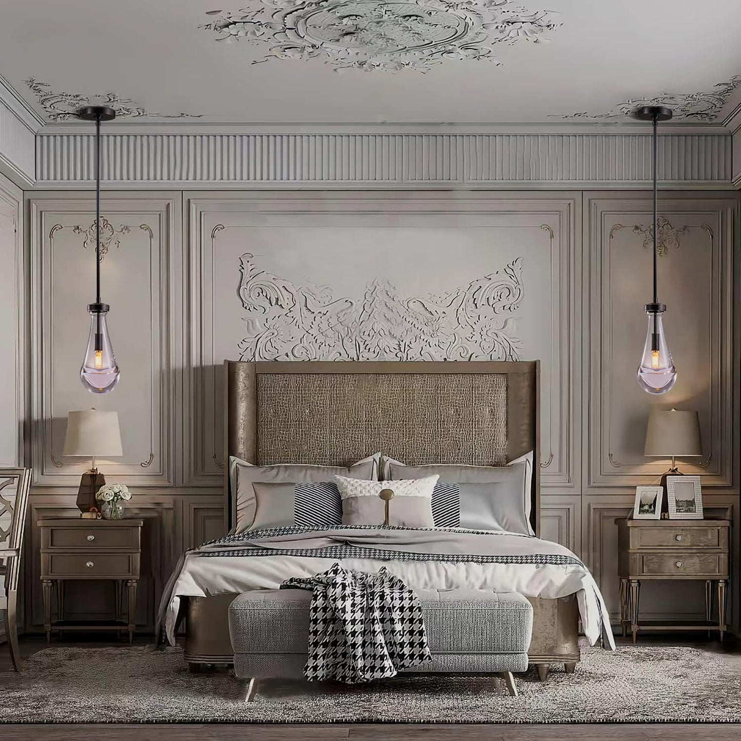 Raindrop Pendant Lights, Bronze Modern Pendant Lights for Kitchen Island with Rod, Penadant Light Fixtures, Chandelier for Living Room Hallway,Bedroom Pendant Light, Bulb Included